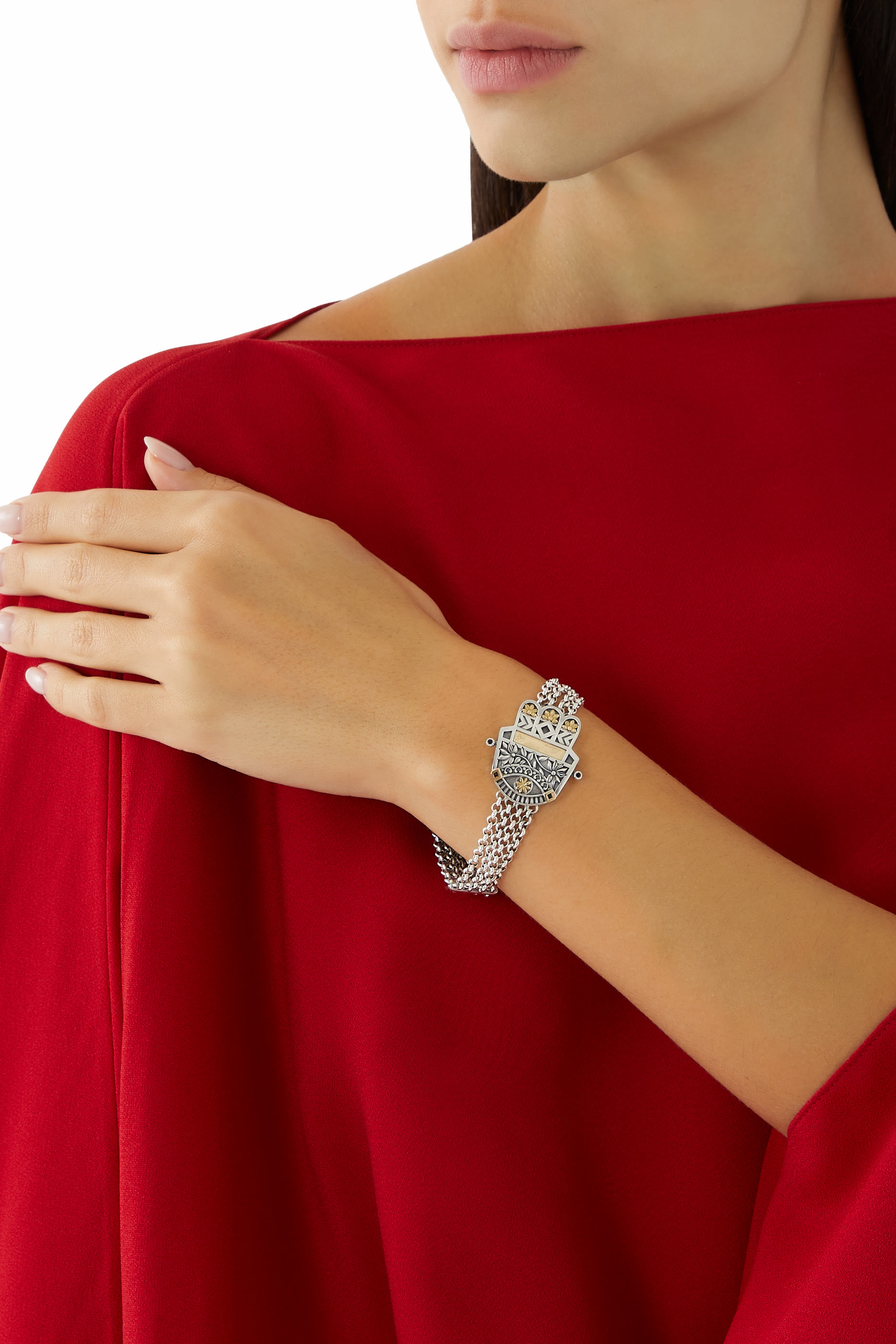 سوار كاف بسلاسل متعددة، ذهب عيار 18 وفضة الاسترلينية