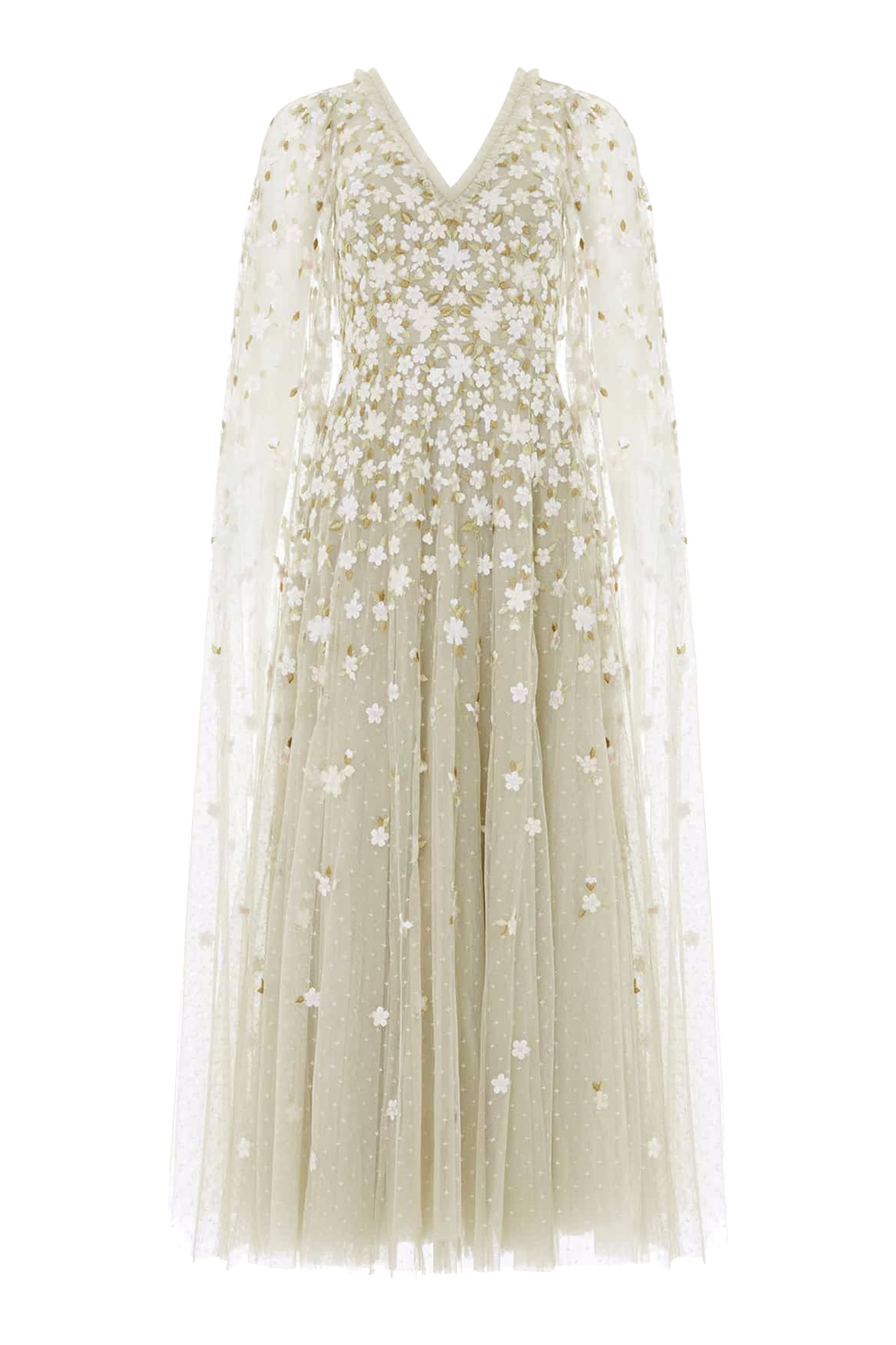 فستان سهرة كاميليا ديتسي بقصة بطول الكاحل وكاب