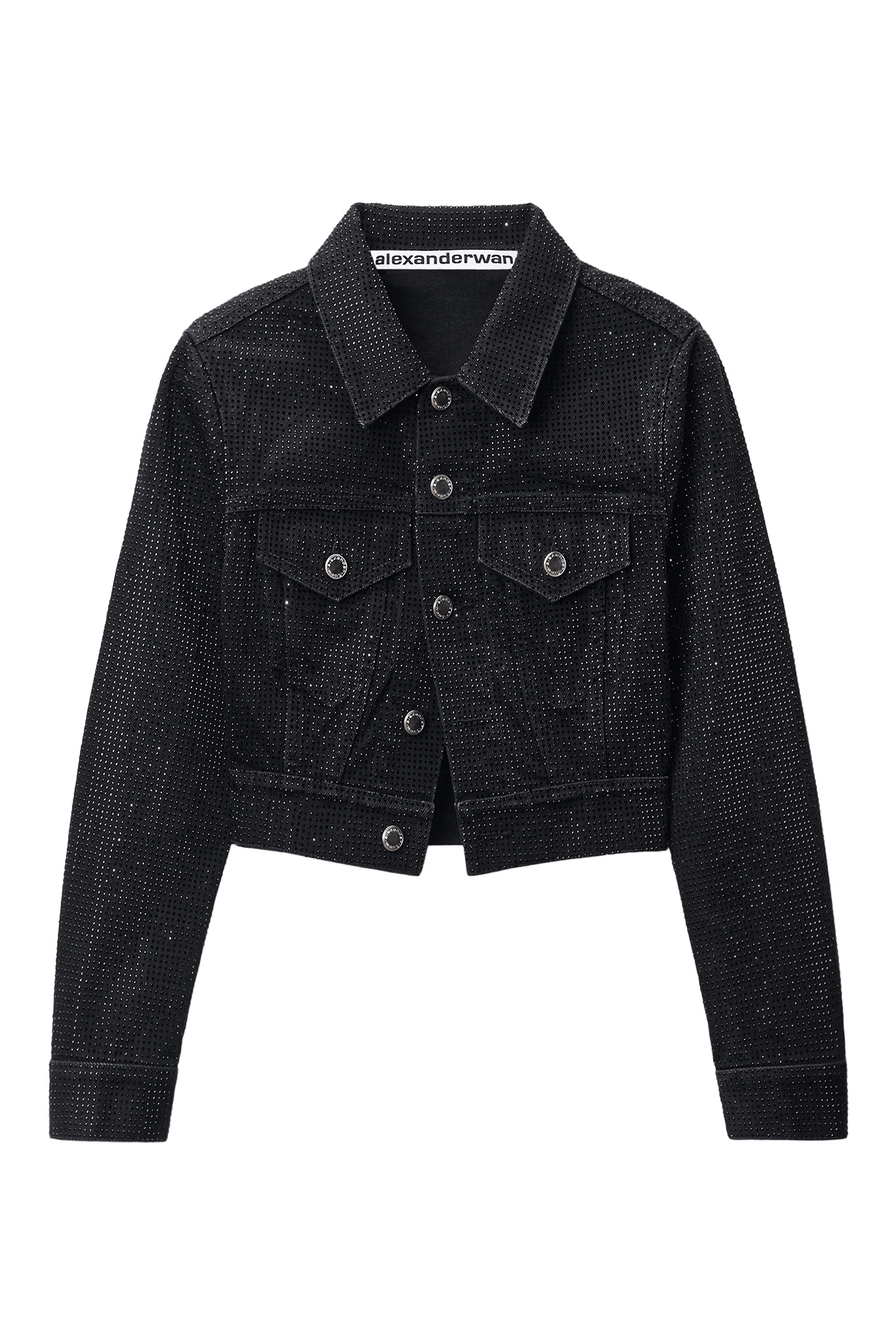 جاكيت تراكر دنيم مجعد مرصع بكريستال مثبت حراريا