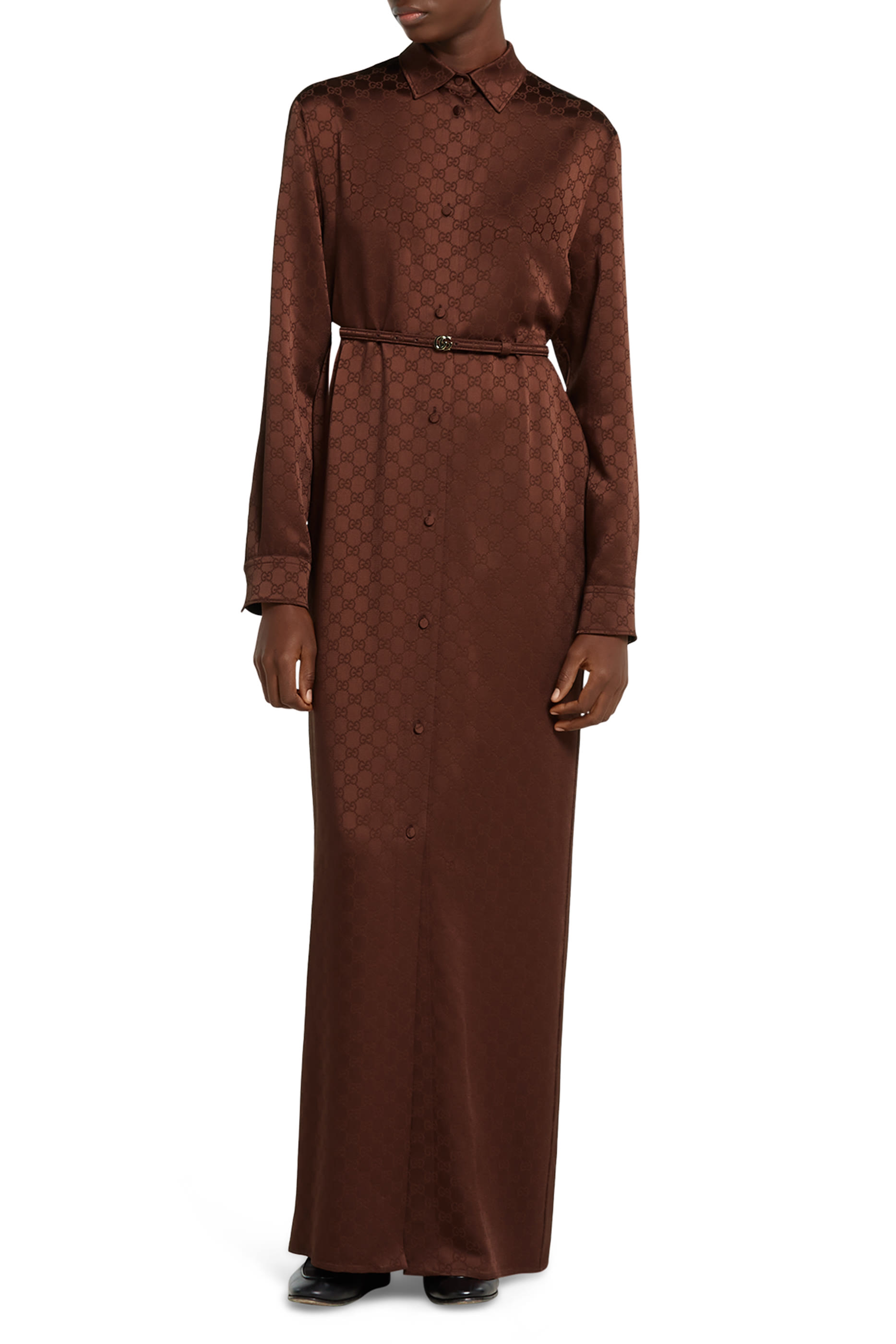 GG Satin Dress with Double G Belt