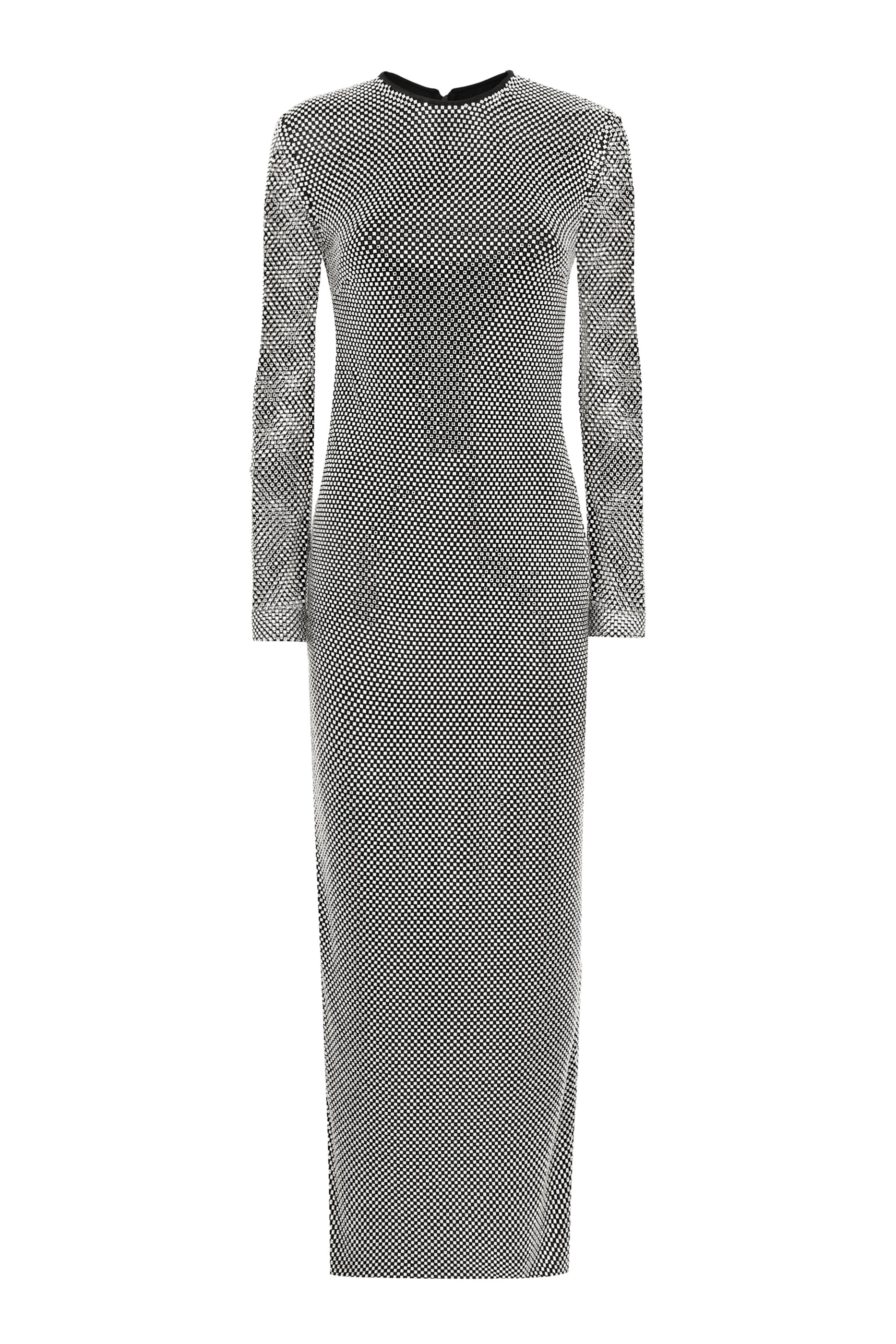 فستان طويل قماش شبكي مرصع بالكريستال