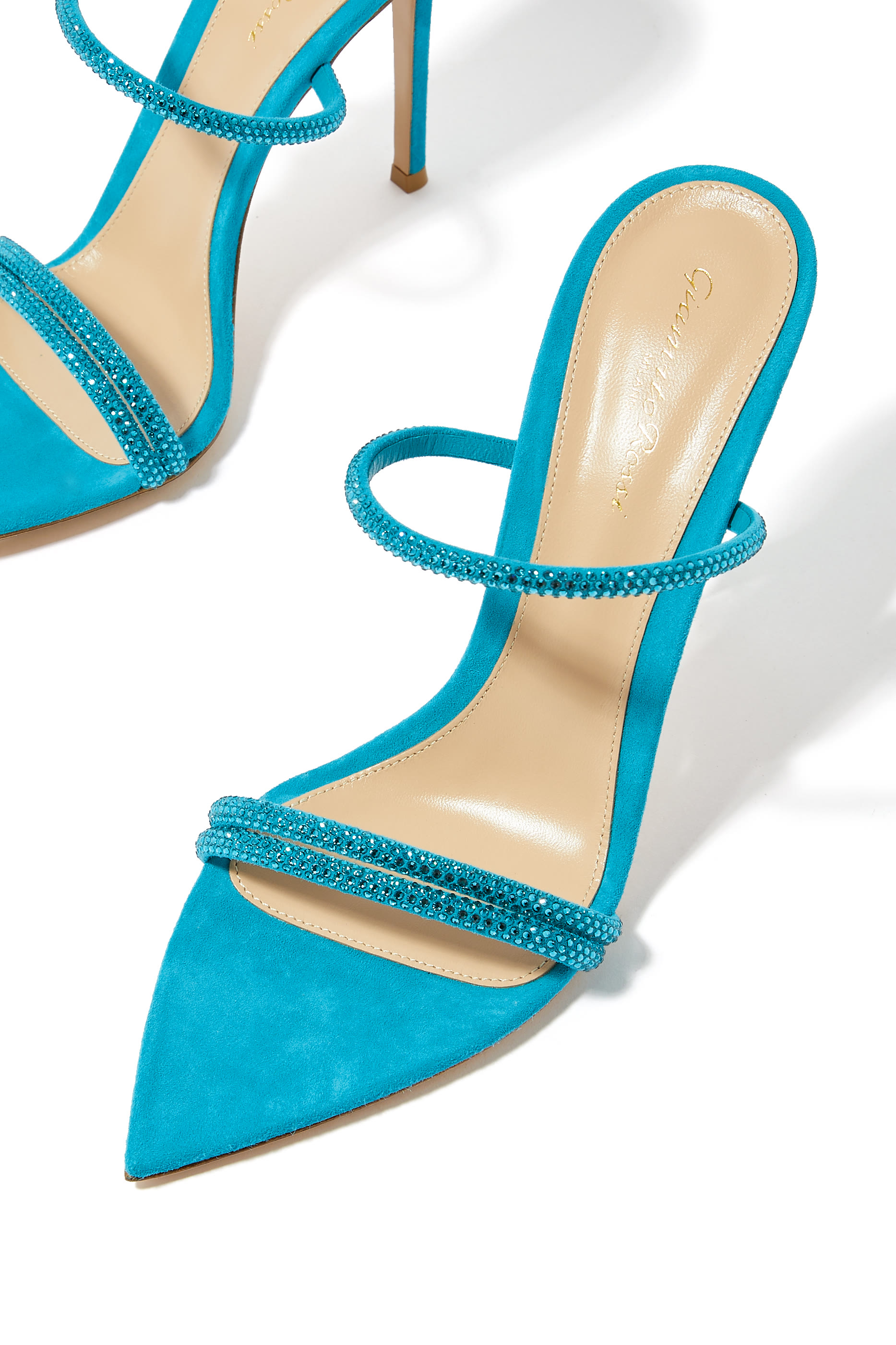 حذاء كان مفتوح من الخلف 105 بسير مزدوج مرصع بالكريستال جلد