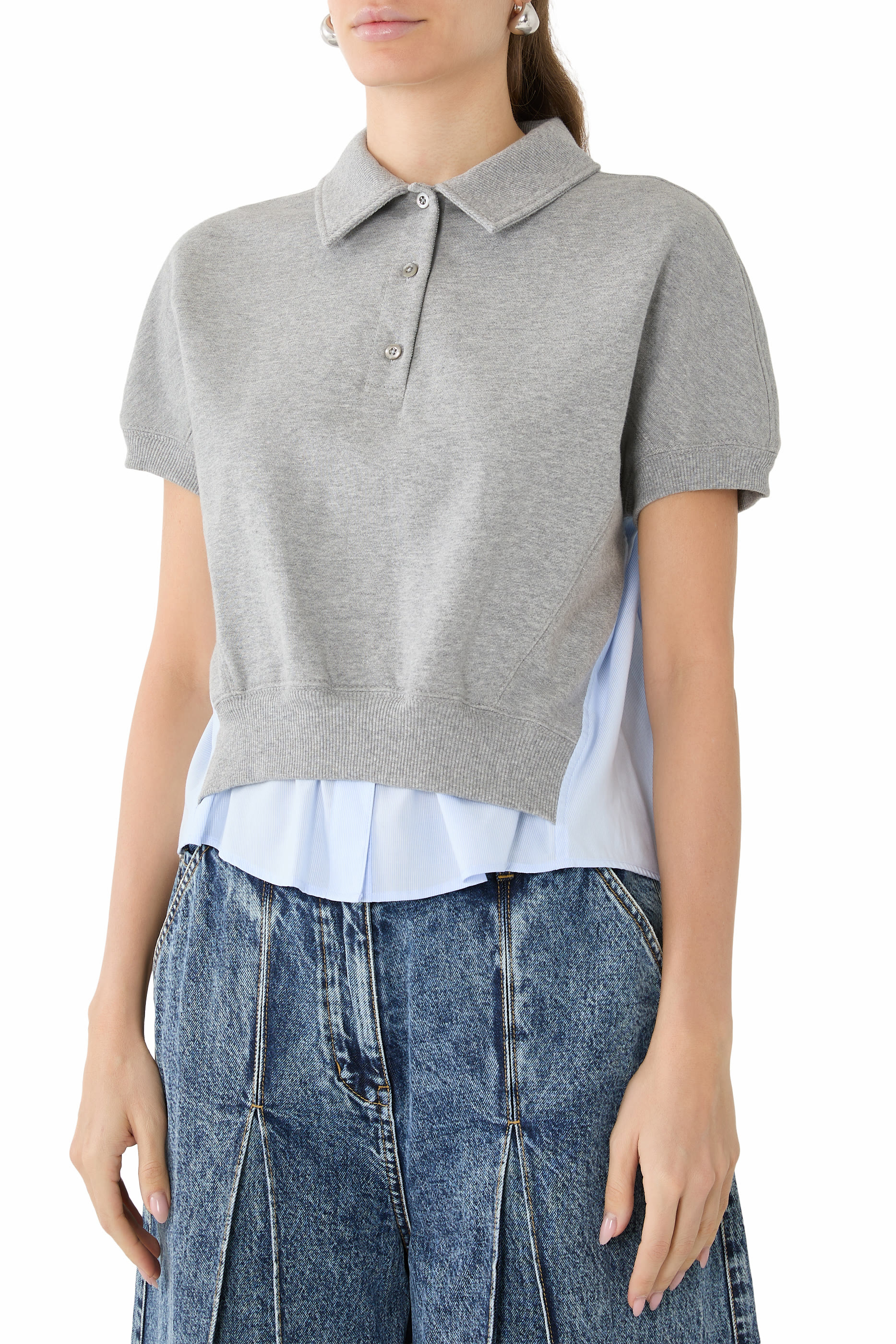 قميص بولو تيري فرنسي بأجزاء بنمط قميص