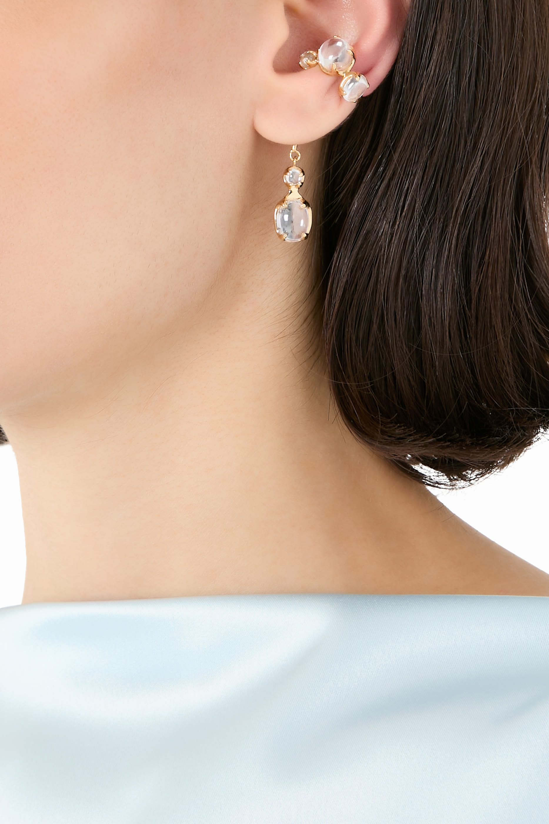 قرط مفتوح كلير دريب مرصع بأحجار زركونيا، ذهب مطلي بفضة إسترلينية عيار 925