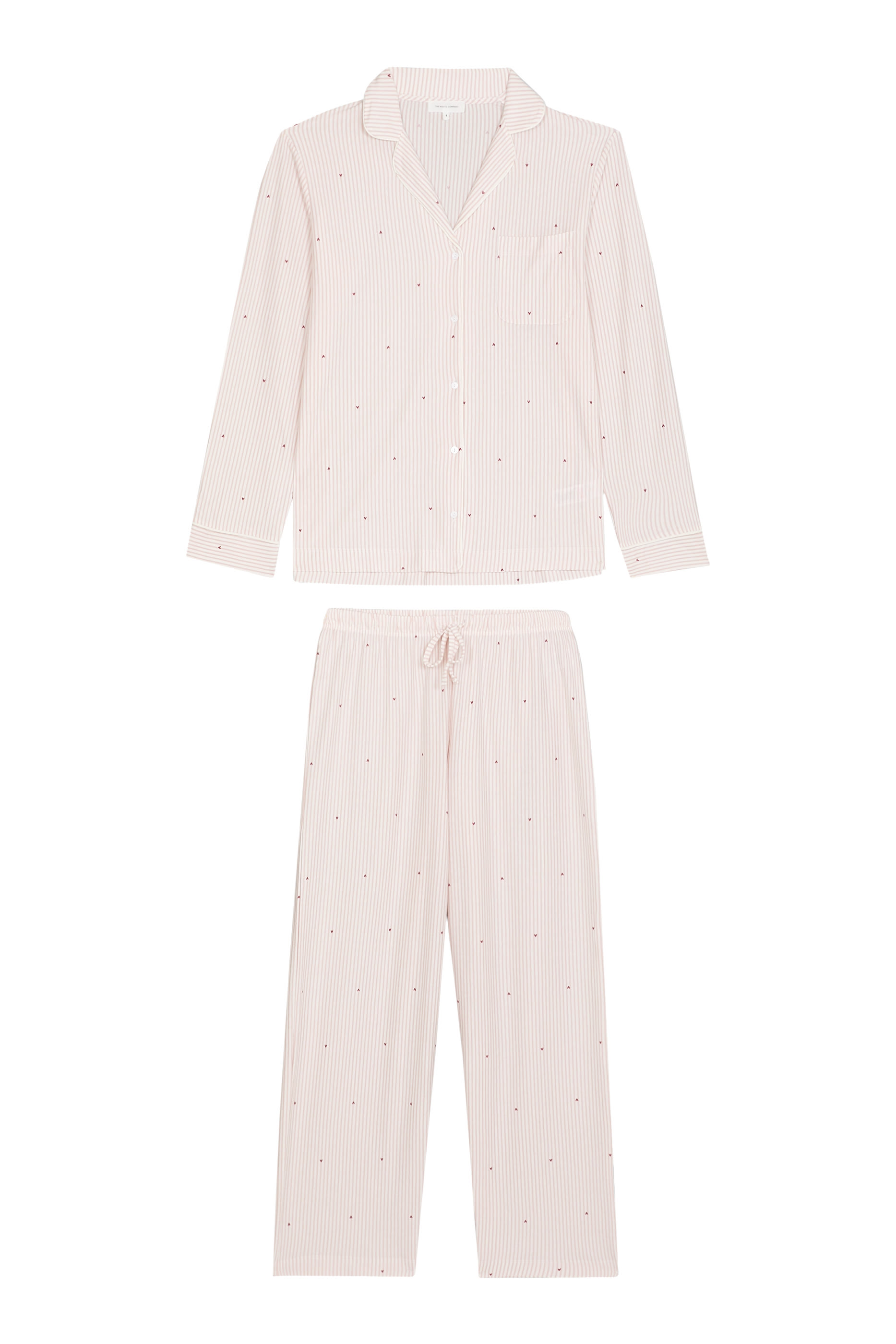 طقم بيجامة كلاسيكية مخططة بنقشة قلوب، قطن عضوي 