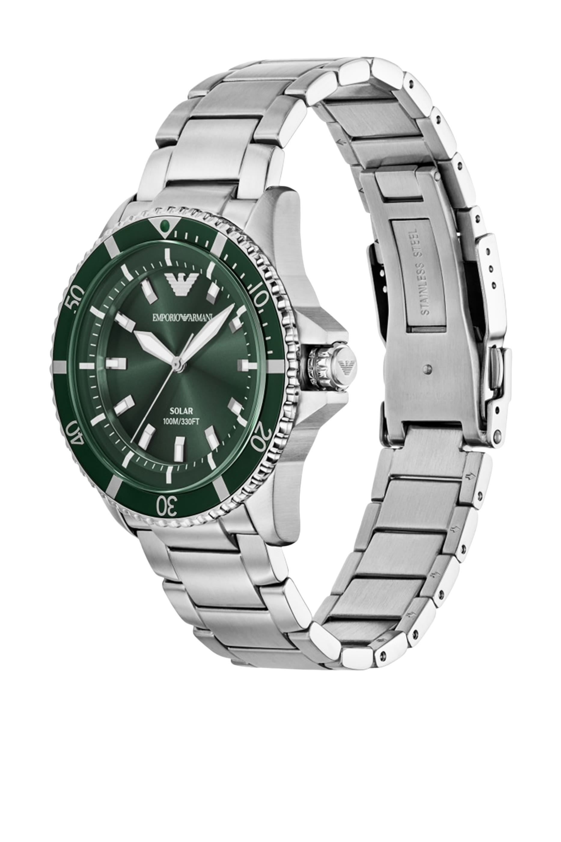 ساعة وورلد اكسبلورر بثلاث عقارب تعمل بالطاقة الشمسية ستانلس ستيل