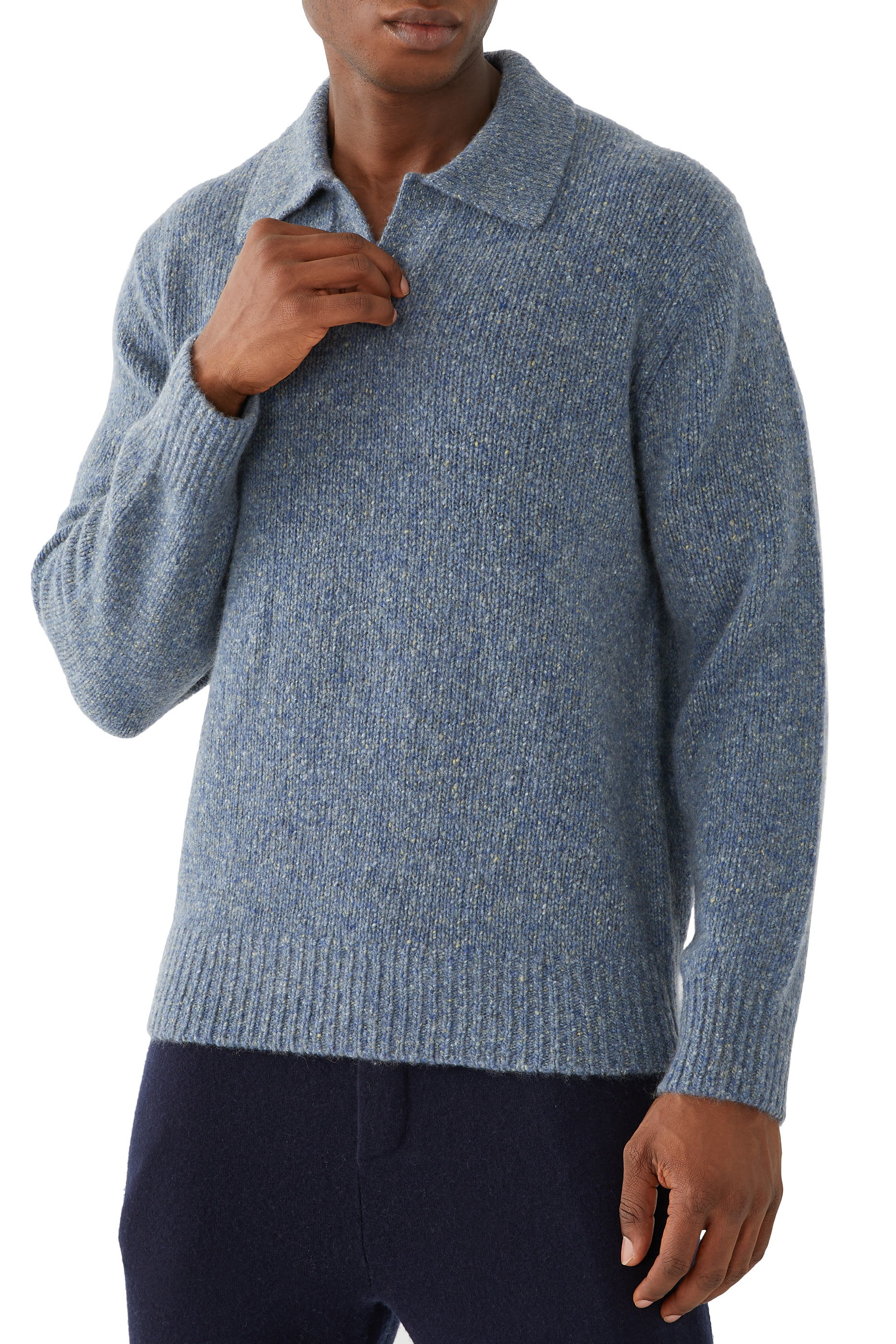 كنزة بولو منسوجة بياقة عالية مفتوحة