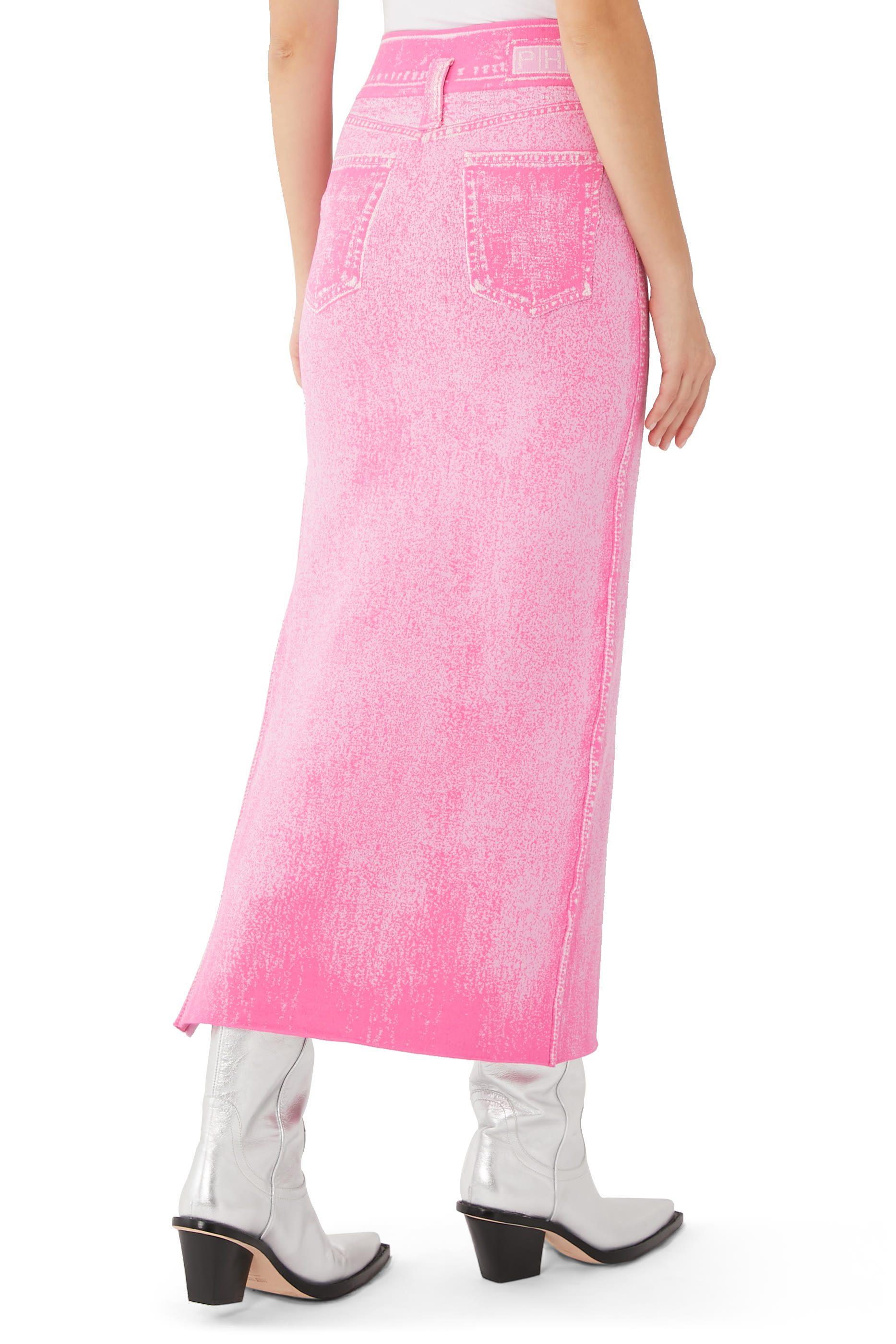 تنورة ليلي مموجة متوسطة الطول بطبعة دنيم