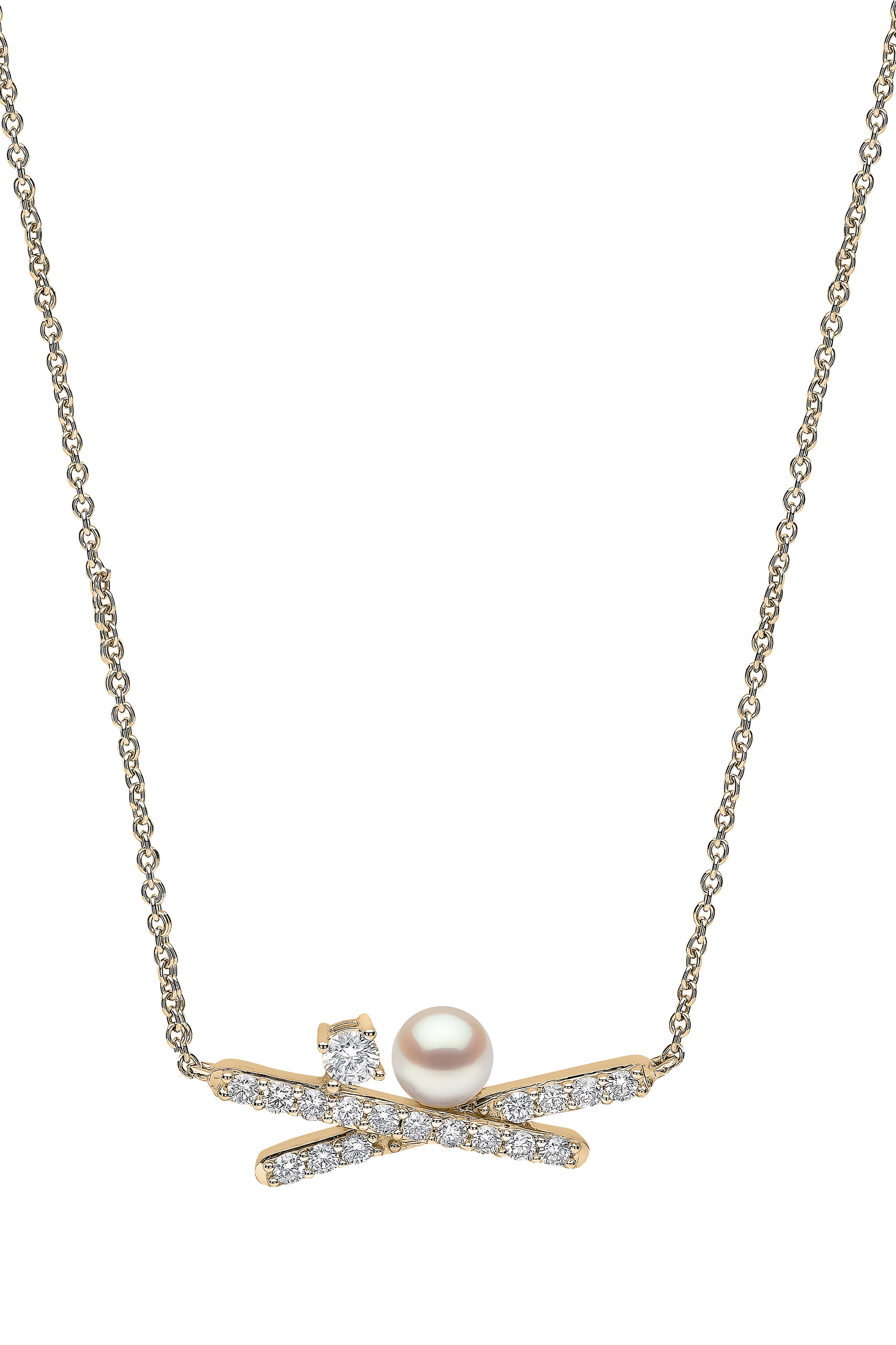 قلادة سليك مرصعة بالماس واللؤلؤ ذهب أصفر عيار 18