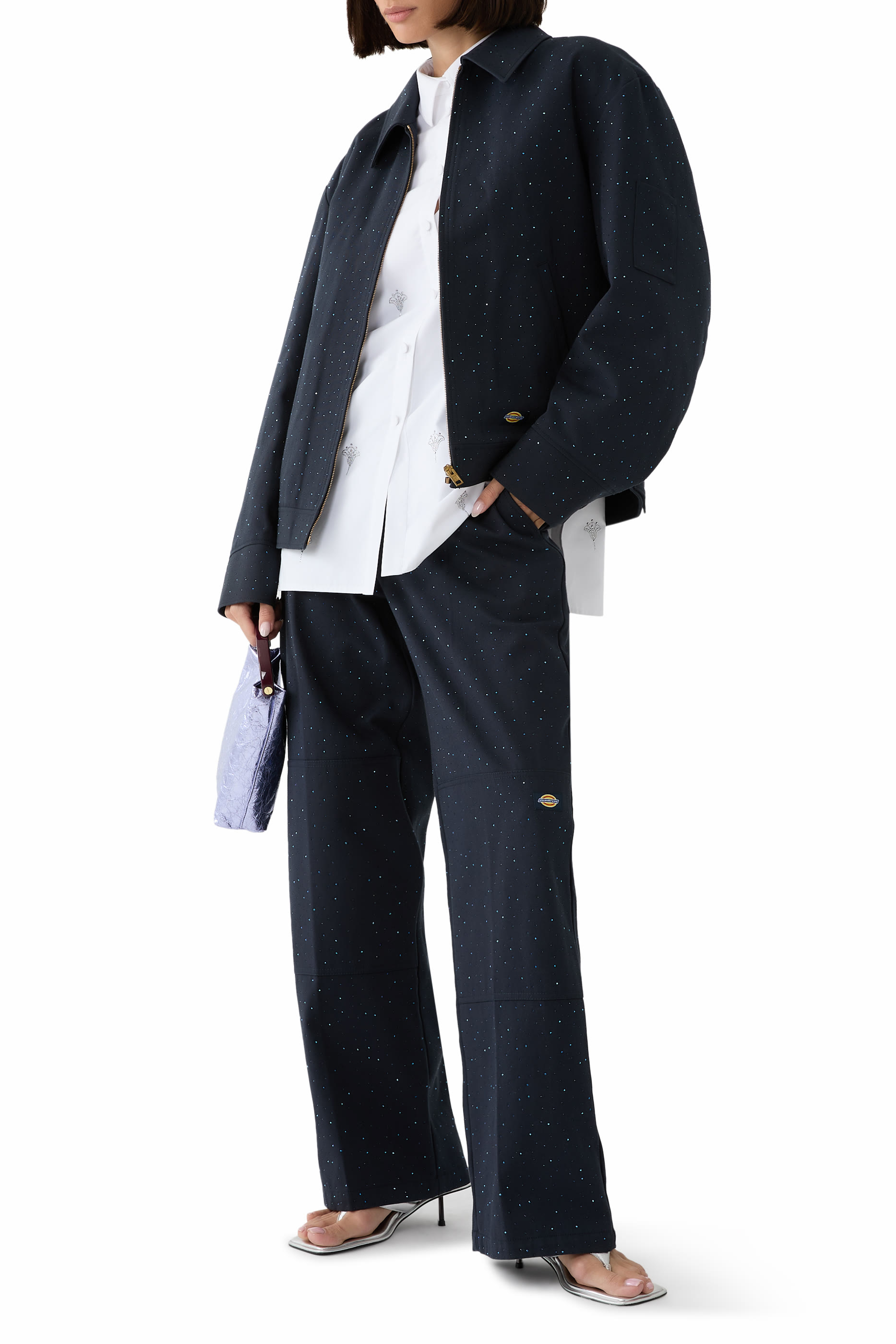 جاكيت وورك وير بقصة مربعة بكريستال مثبت حراريا