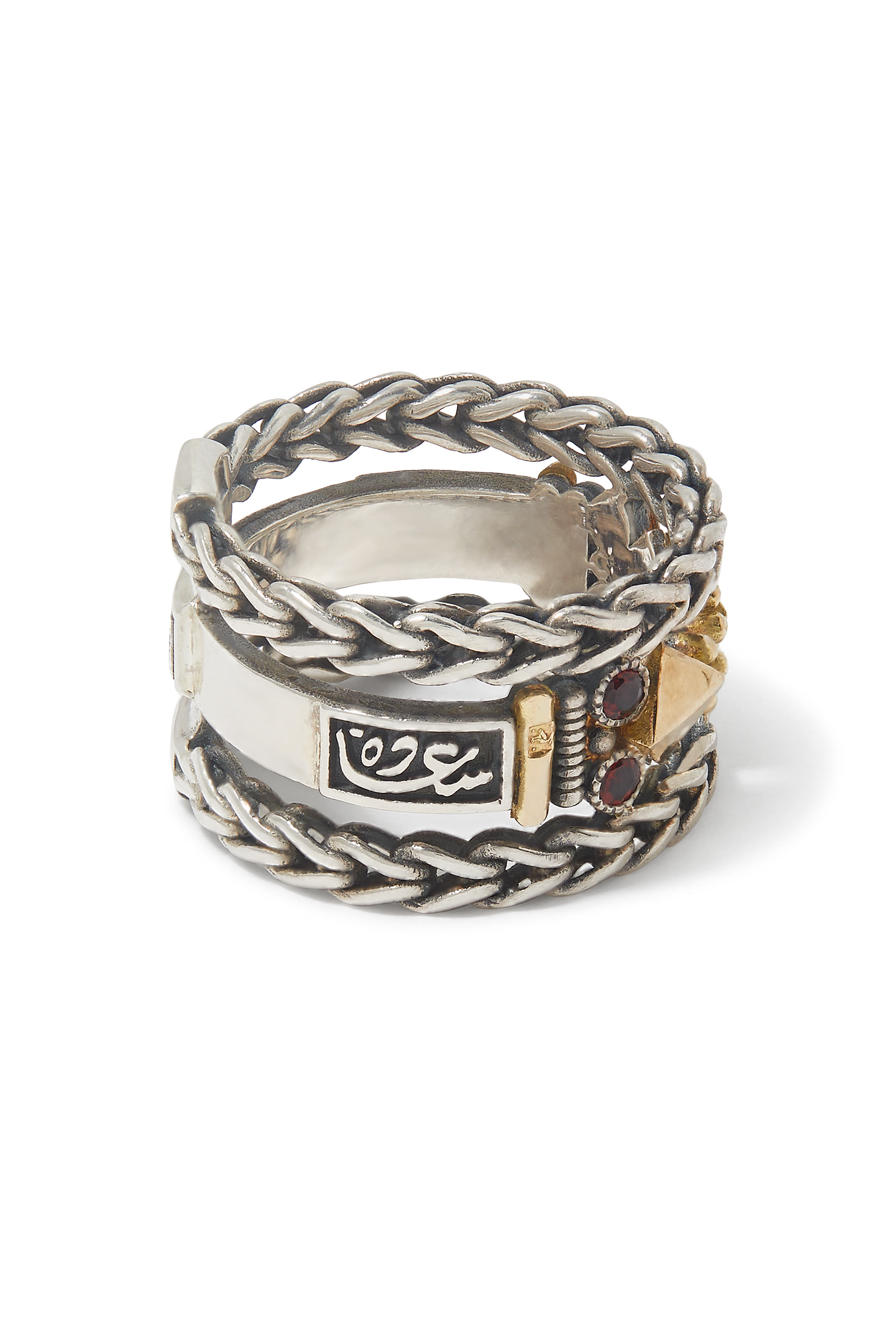 خاتم رومان بتصميم سلسلة، فضة استرلينية وذهب عيار 18