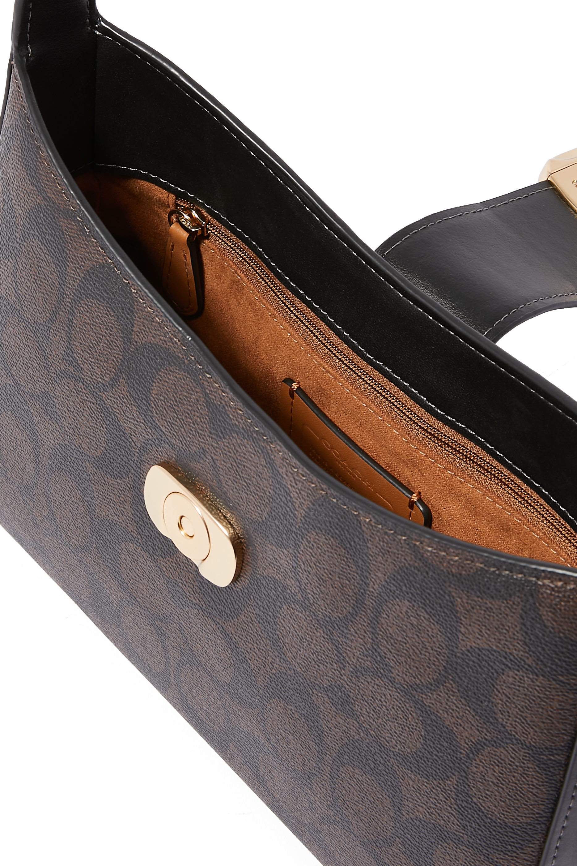 حقيبة كتف إليزا قماش قنب مزين بنقشة شعار الماركة