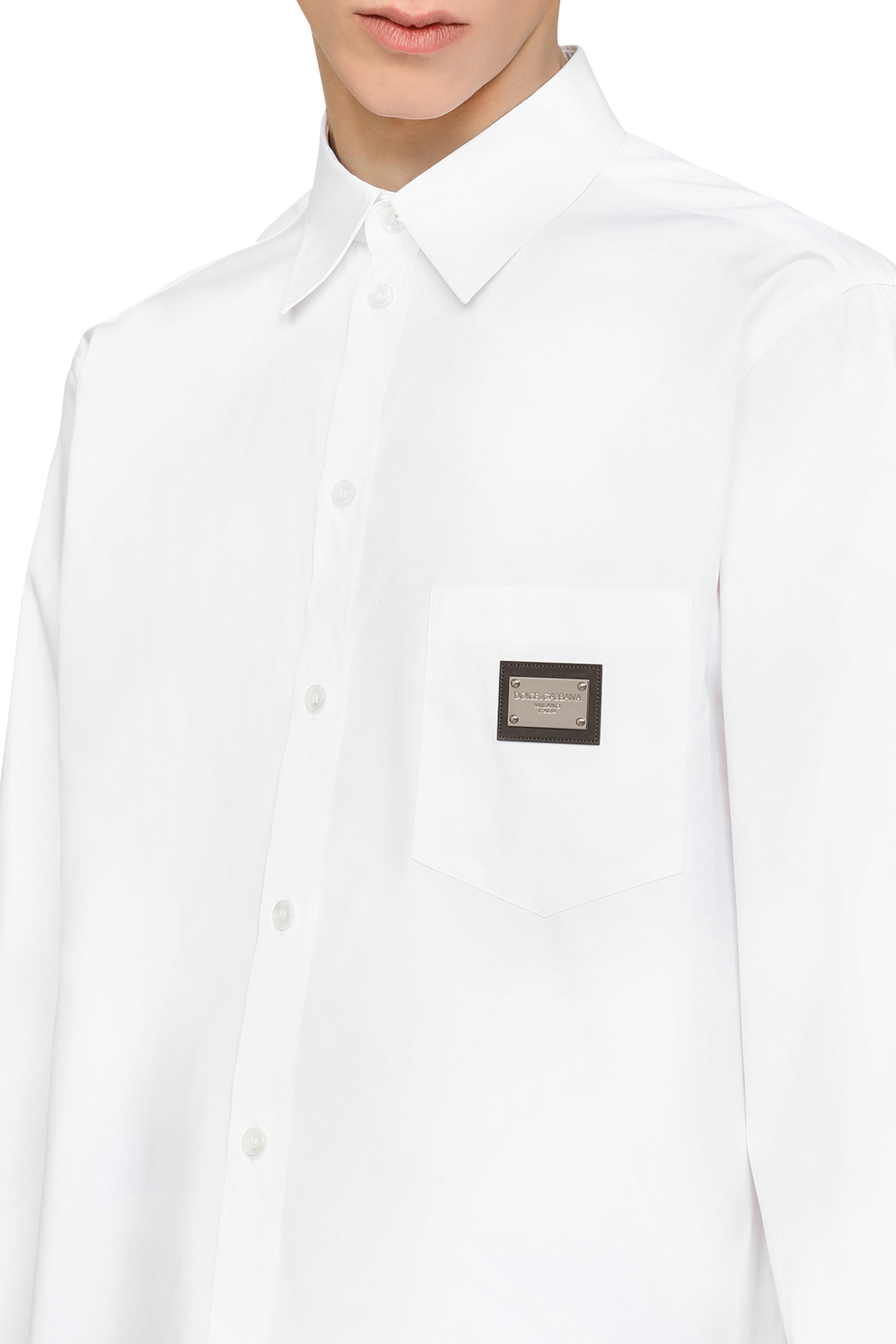 قميص برقعة بشعار الماركة قطن