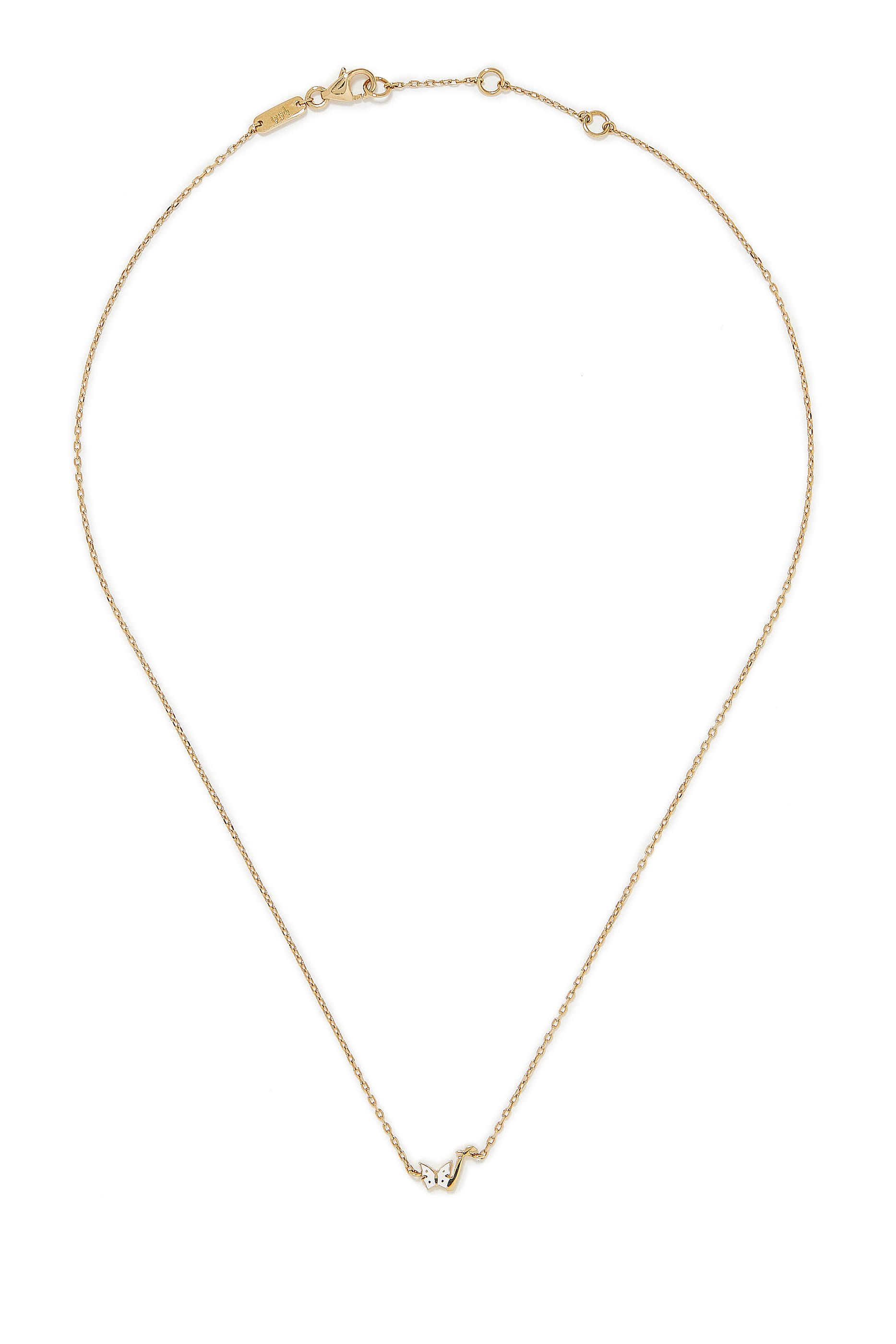 قلادة للأطفال بدلاية بتصميم حرف 'أ' وفراشة مطلية بالمينا، ذهب أصفر عيار 18