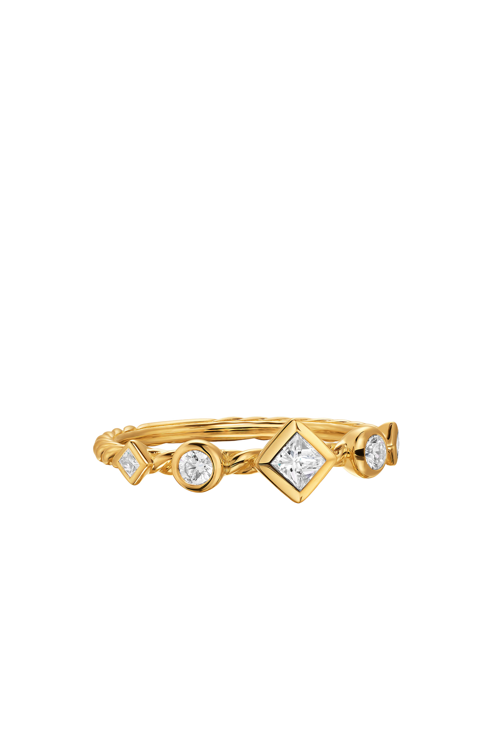 Cable Band Ring, 18K Yellow Gold & Diamonds