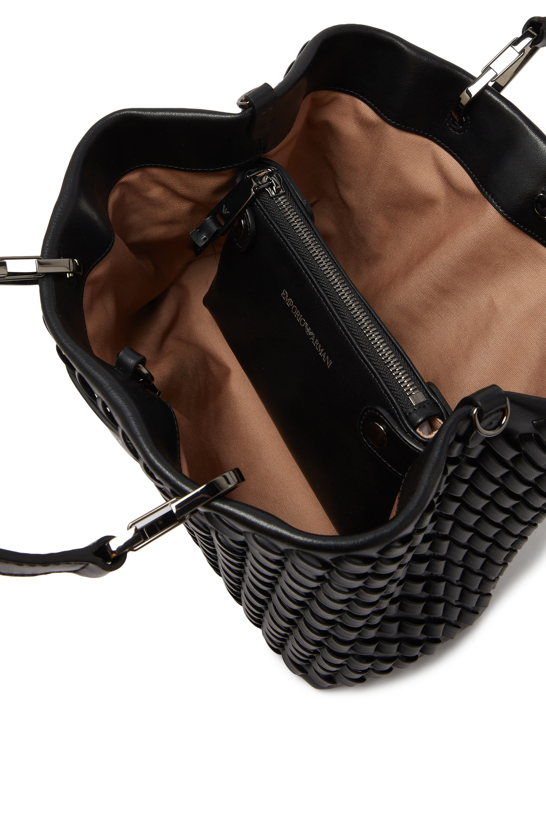 حقيبة يد بشعار الماركة جلد بتصميم متشابك