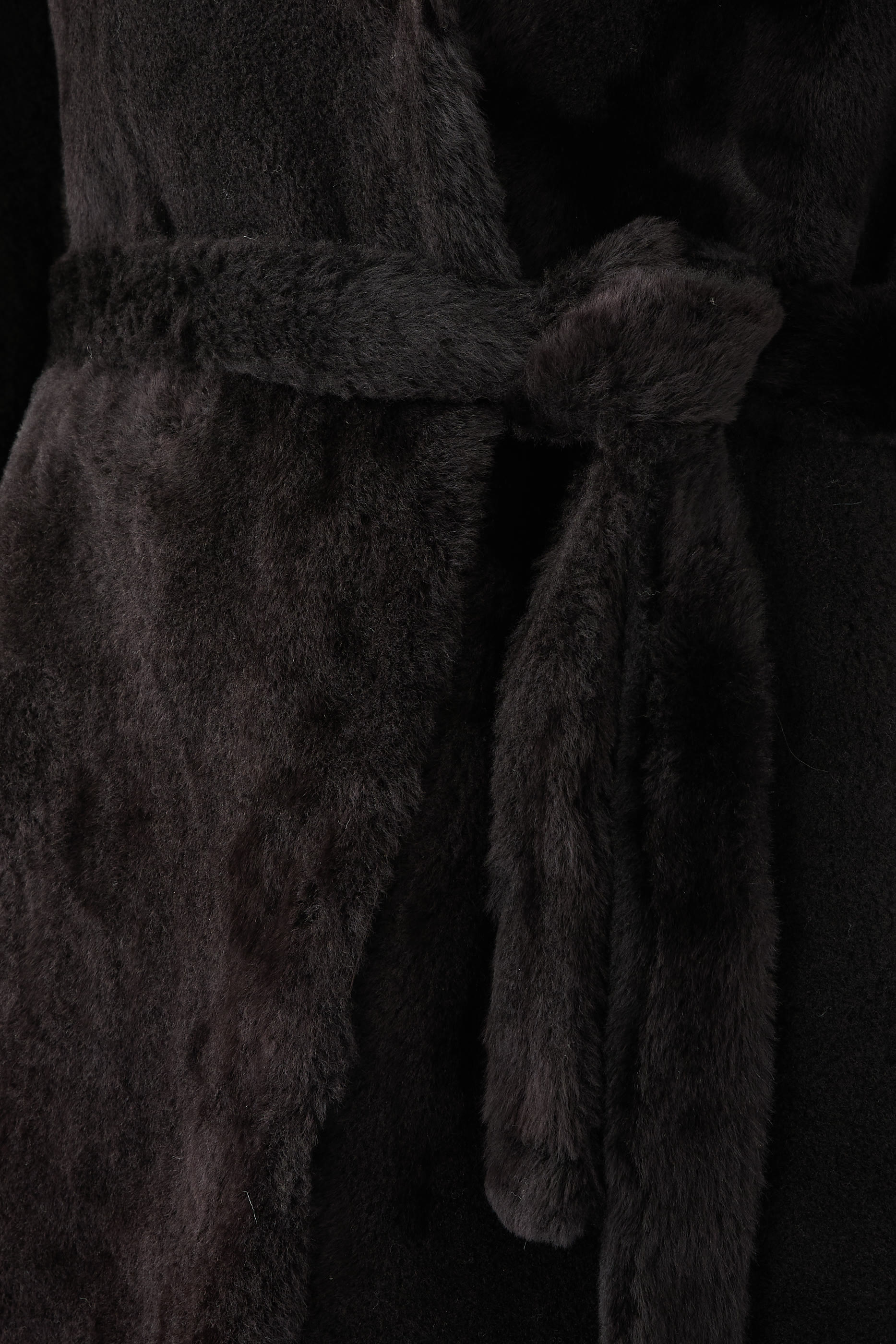 معطف شيرلينغ طويل بوجهين مع حزام