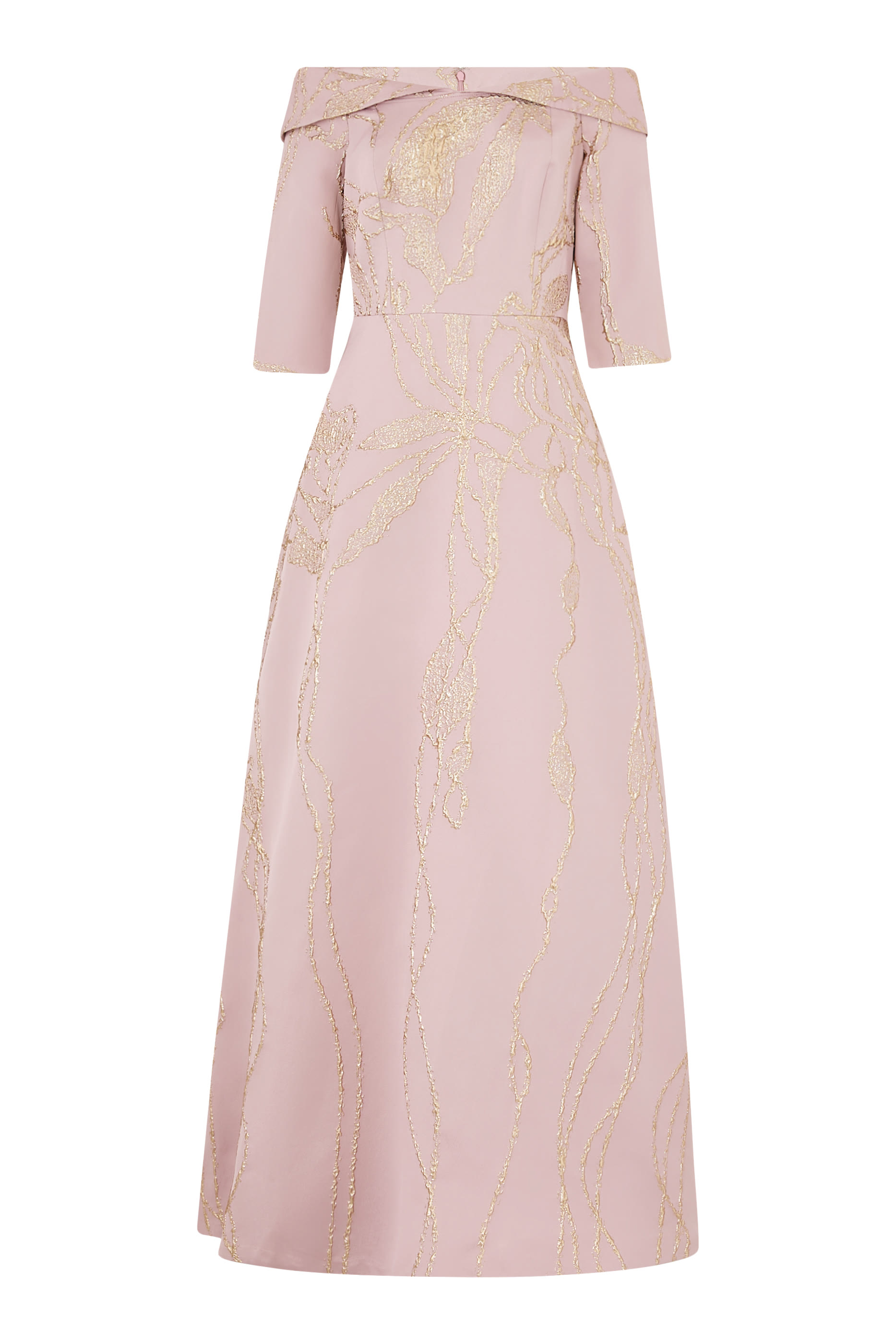 فستان سهرة فولدد بأكتاف مكشوف جاكار