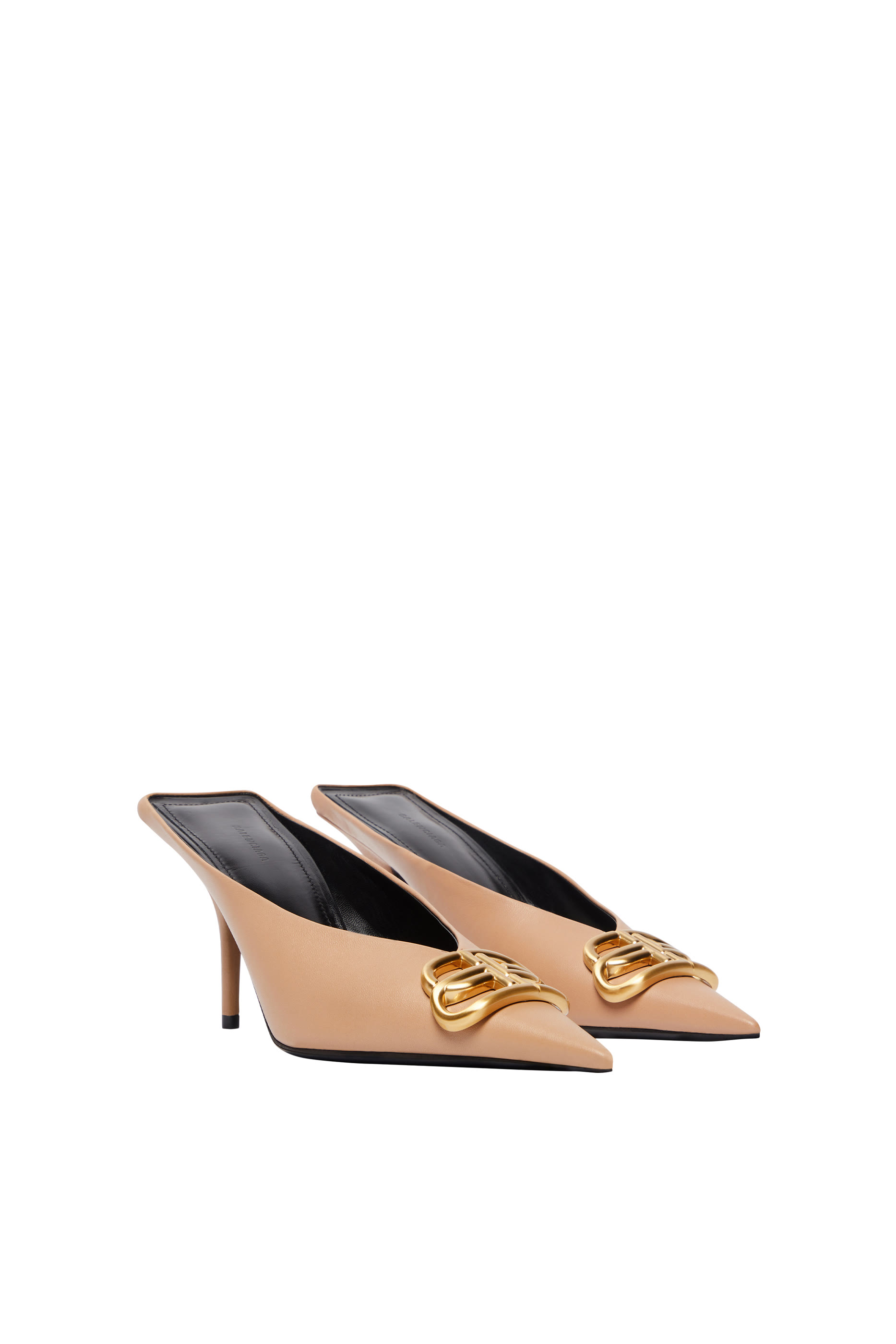 حذاء مفتوح من الخلف 80 جلد بمقدمة مدببة وكعب مربع وشعار BB