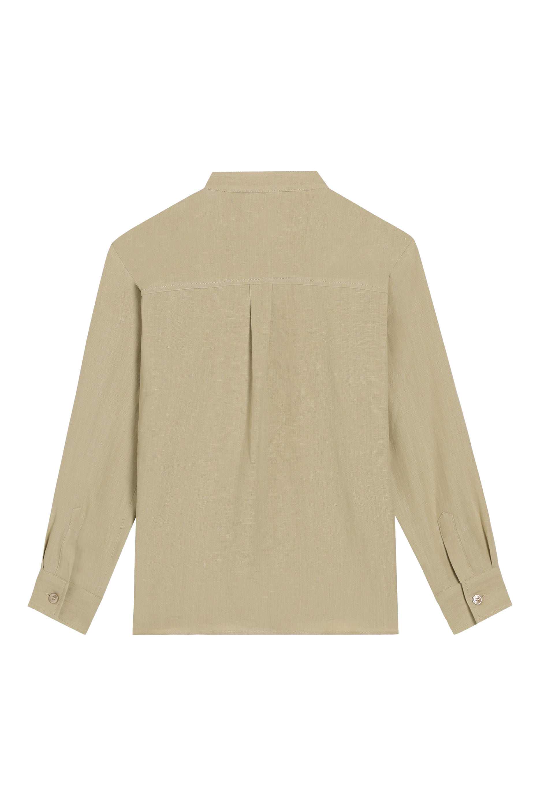 قميص بأكمام طويلة وتطريز شعار الماركة كتان للأطفال