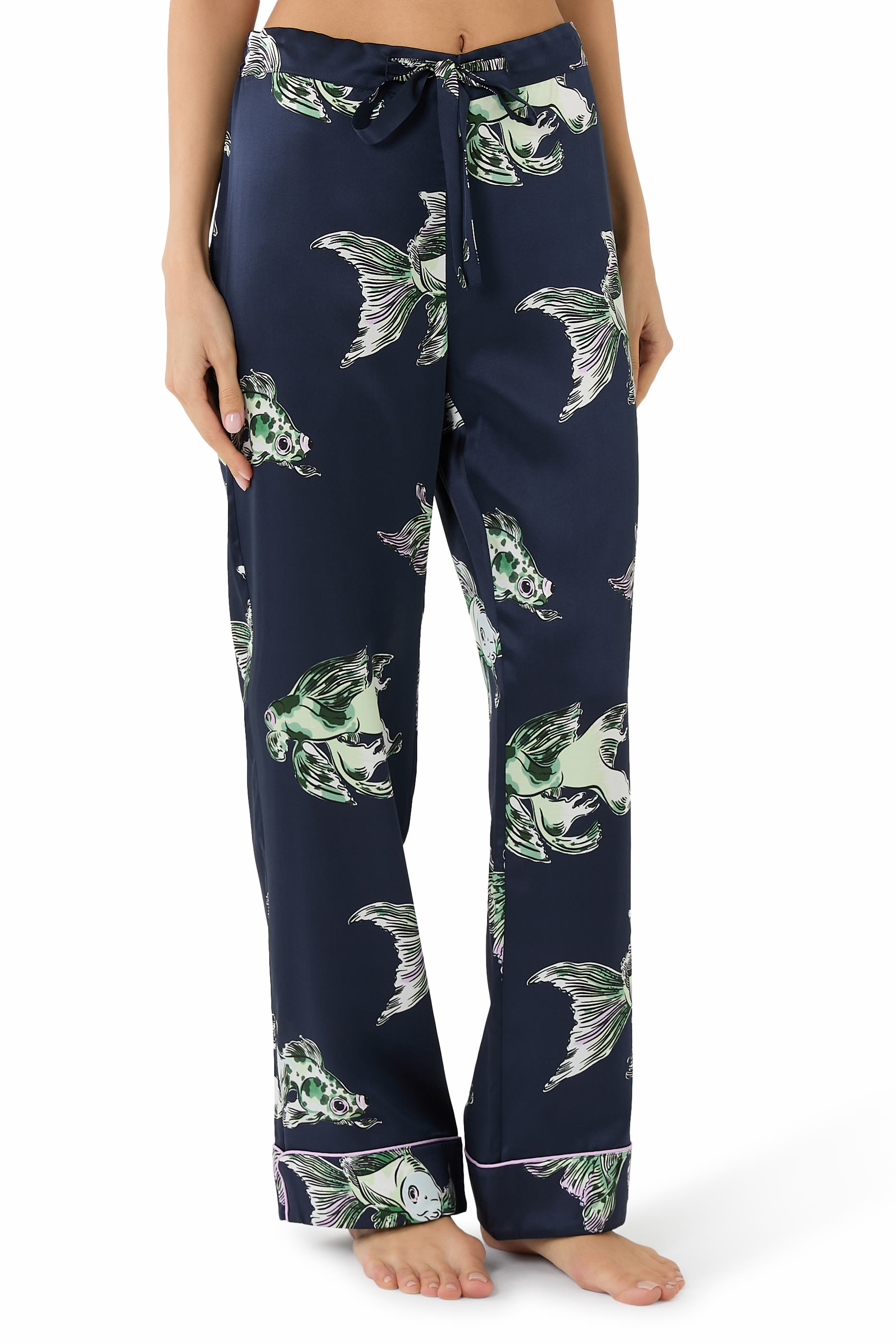 طقم بيجاما ليلا أبالون بلون فيروزي بنقشة زهور