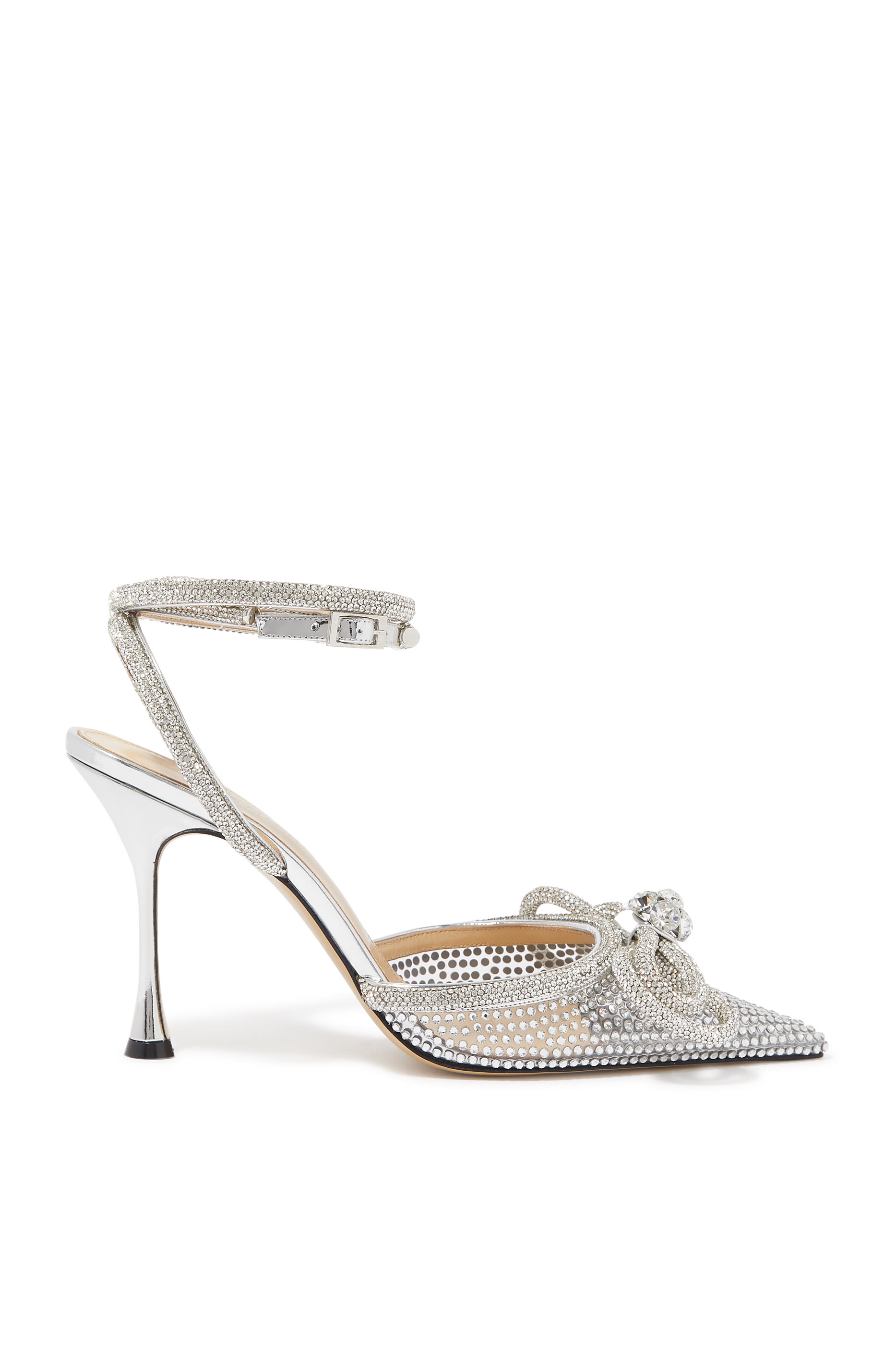حذاء كلاسيك بعقدة مزدوجة وأجزاء شفافة مرصة بالكريستال