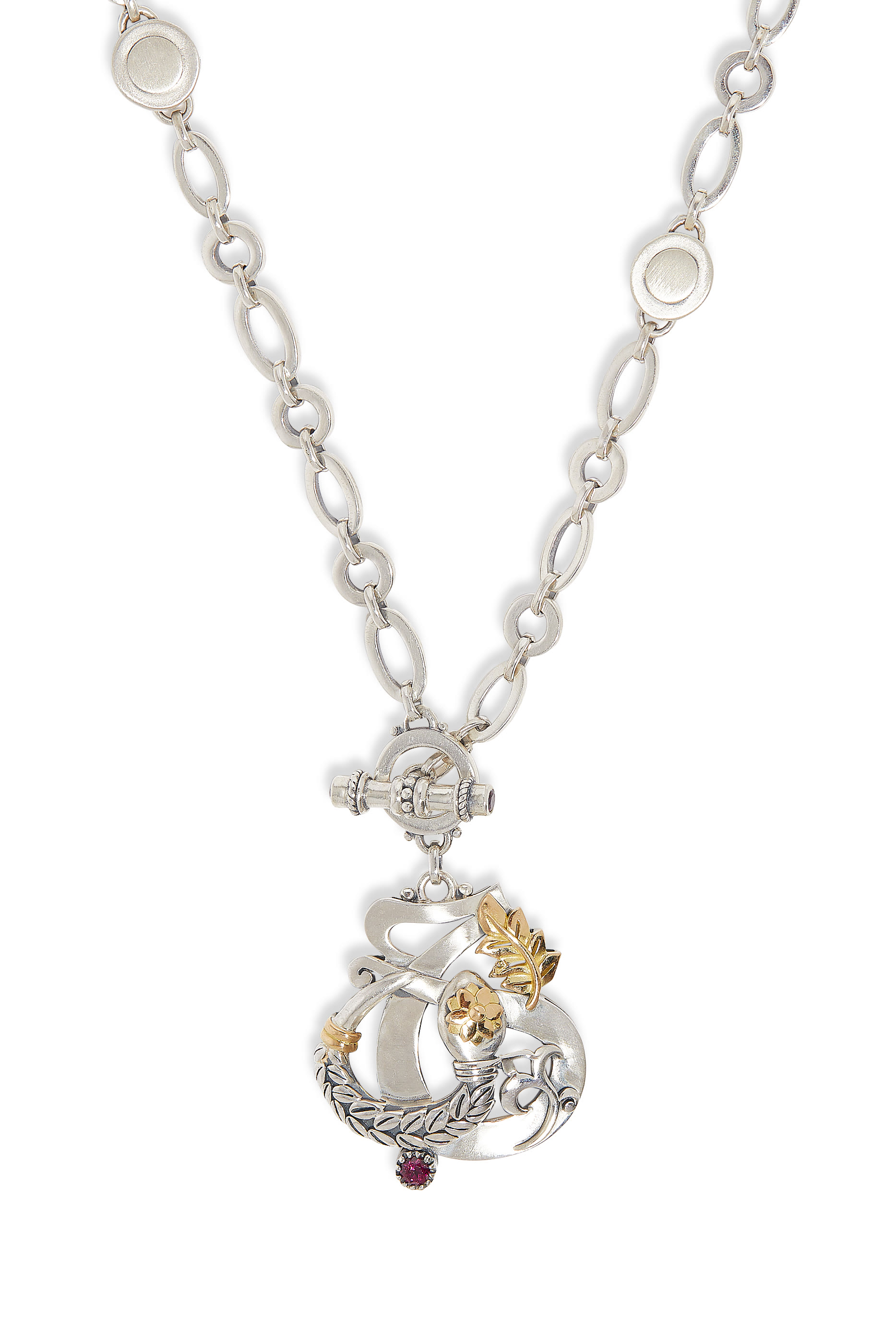 قلادة لوف اند ريبيرث متعددة الإستعمالات مرصعة  بحجر الرودوليت، العقيق، والفيروز، ذهب عيار 18 وفضة استرلينية