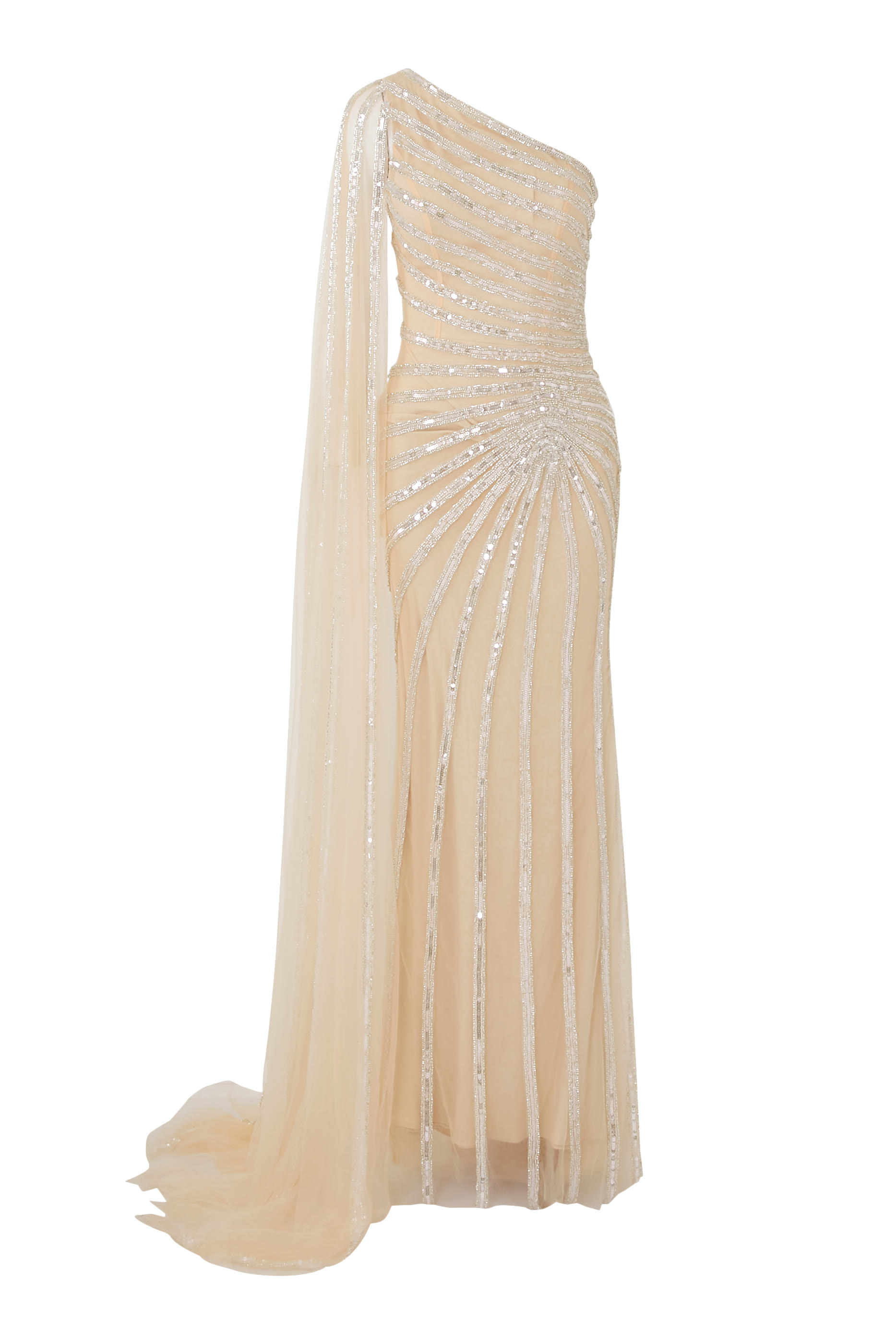 One-Shoulder Sequin Embellished Gown 