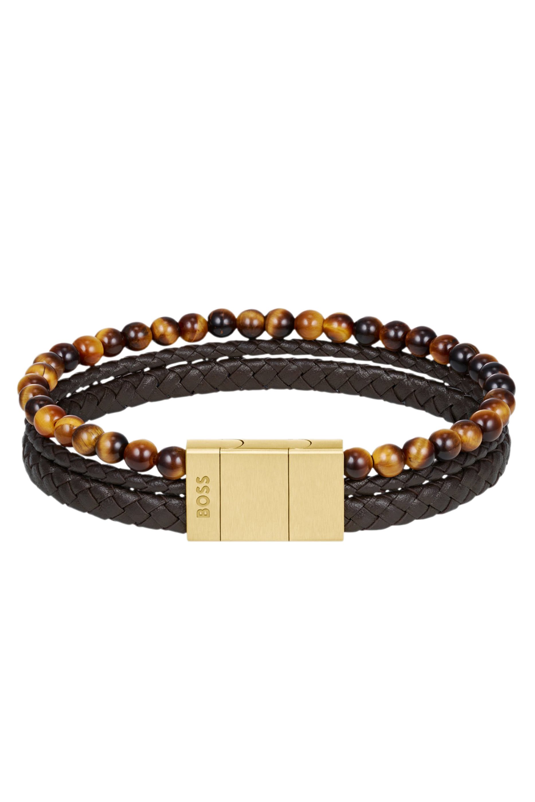 سوار بتصميم مجدول بخرز عين النمر، جلد