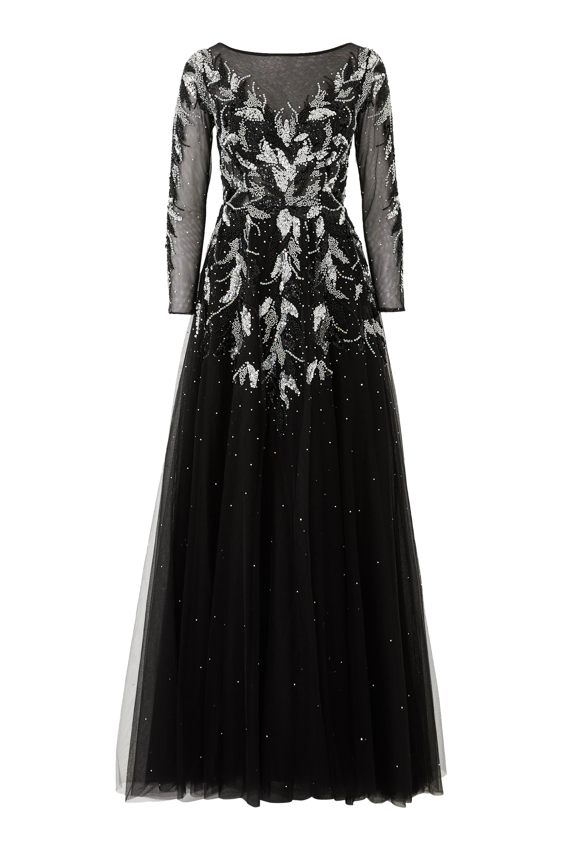 فستان سهرة بأكمام طويلة تول