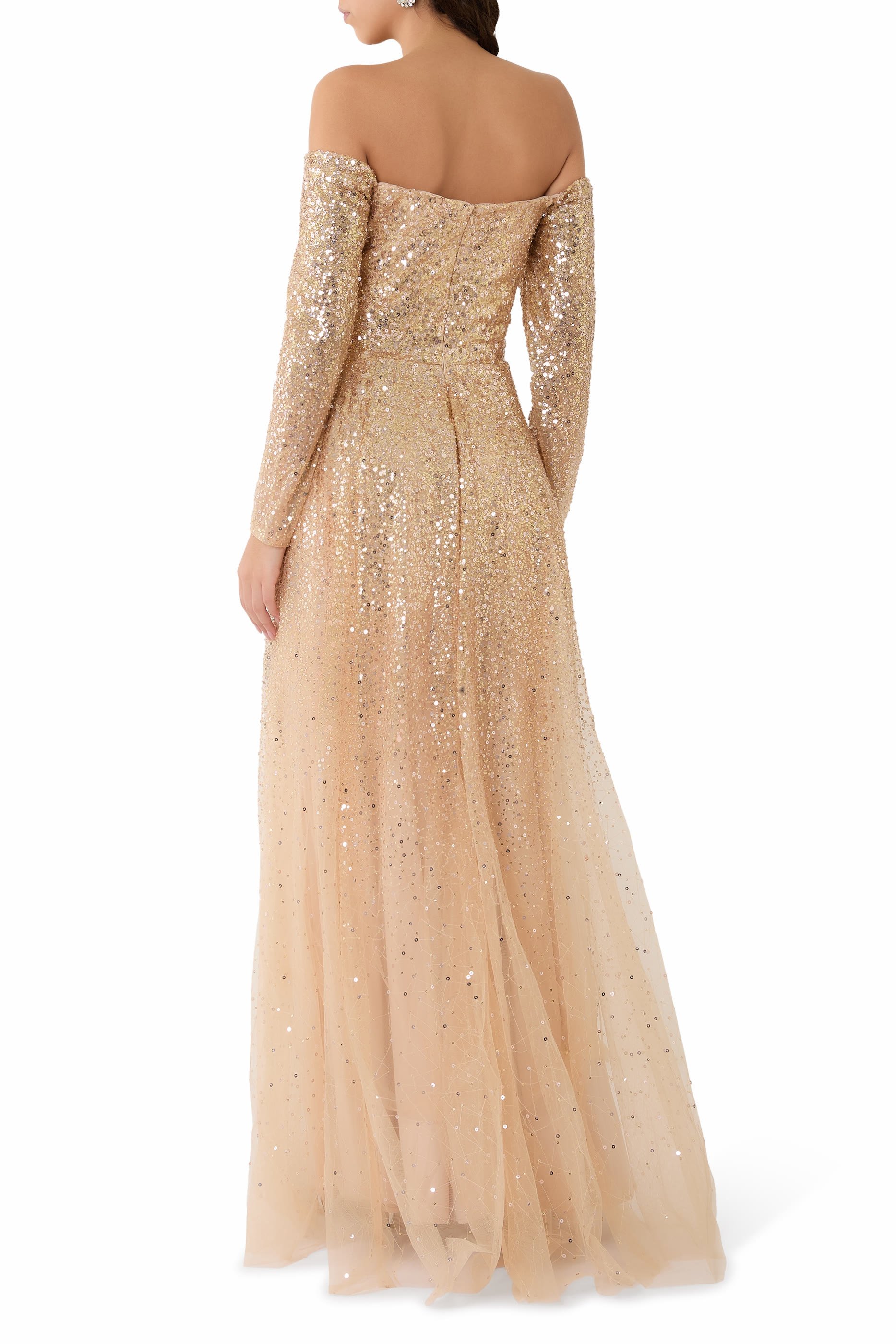  Off-Shoulder Sequin Gown