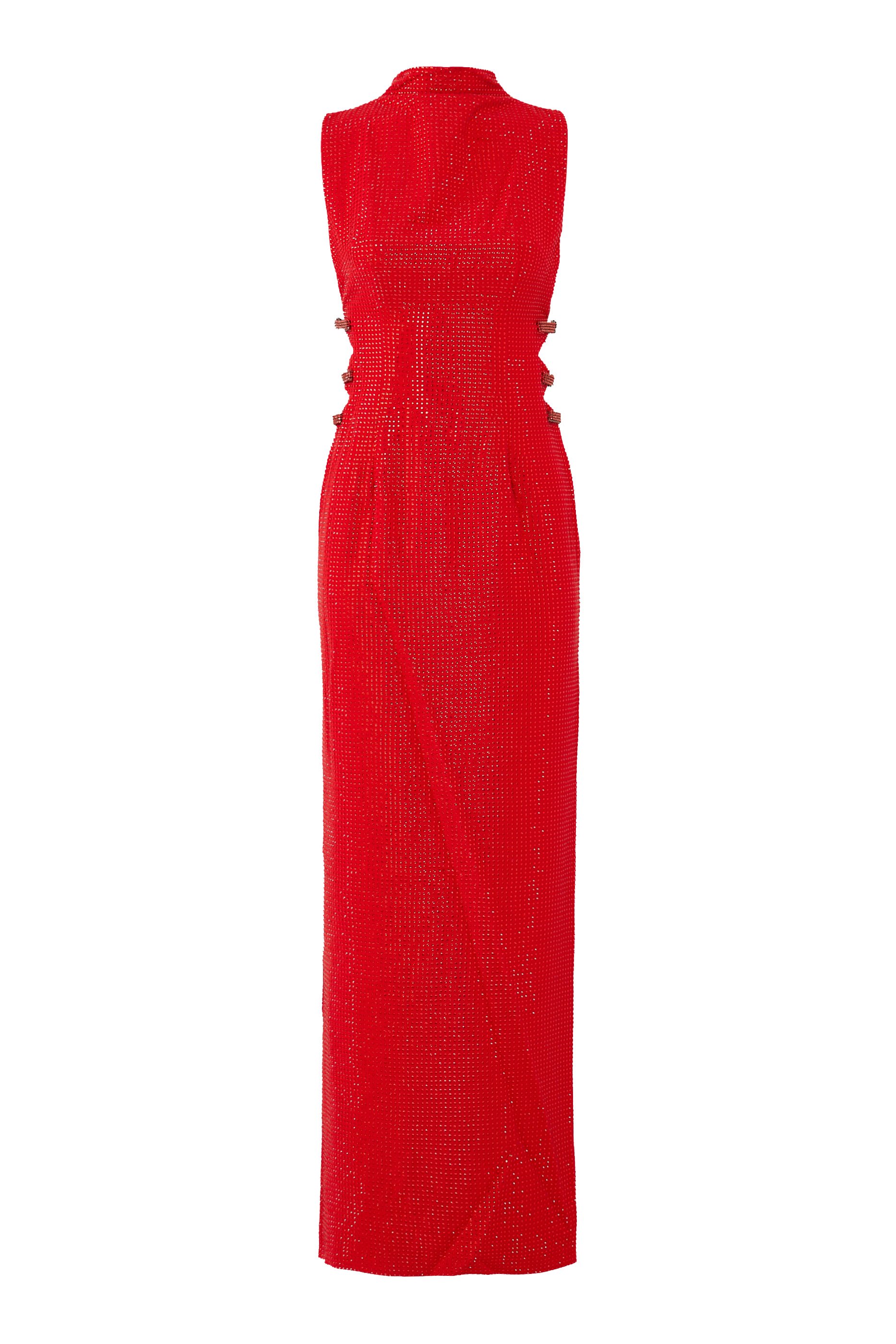 فستان طويل كريب مرصع بأحجار الراين