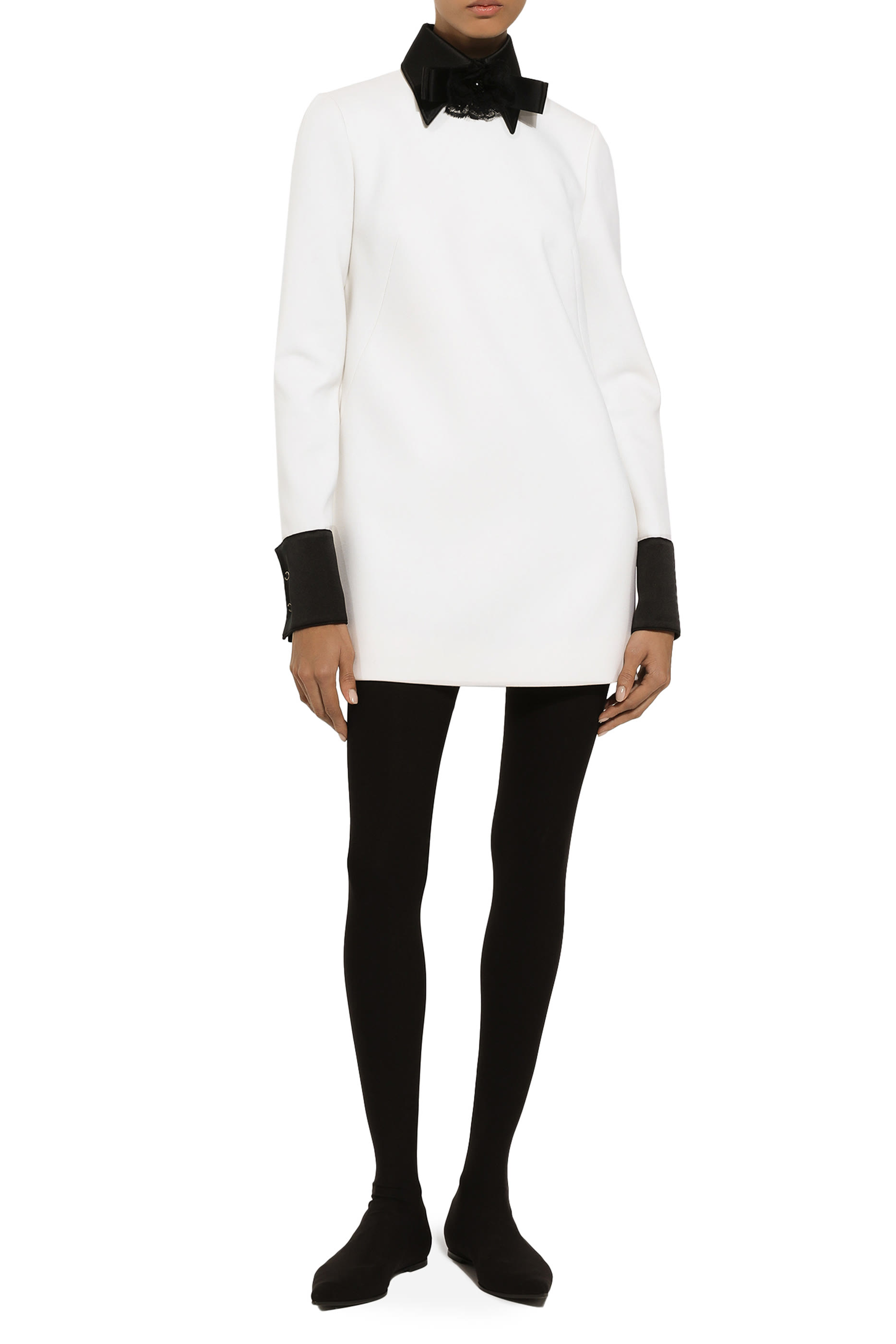 فستان قصير صوف بتفاصيل ستان