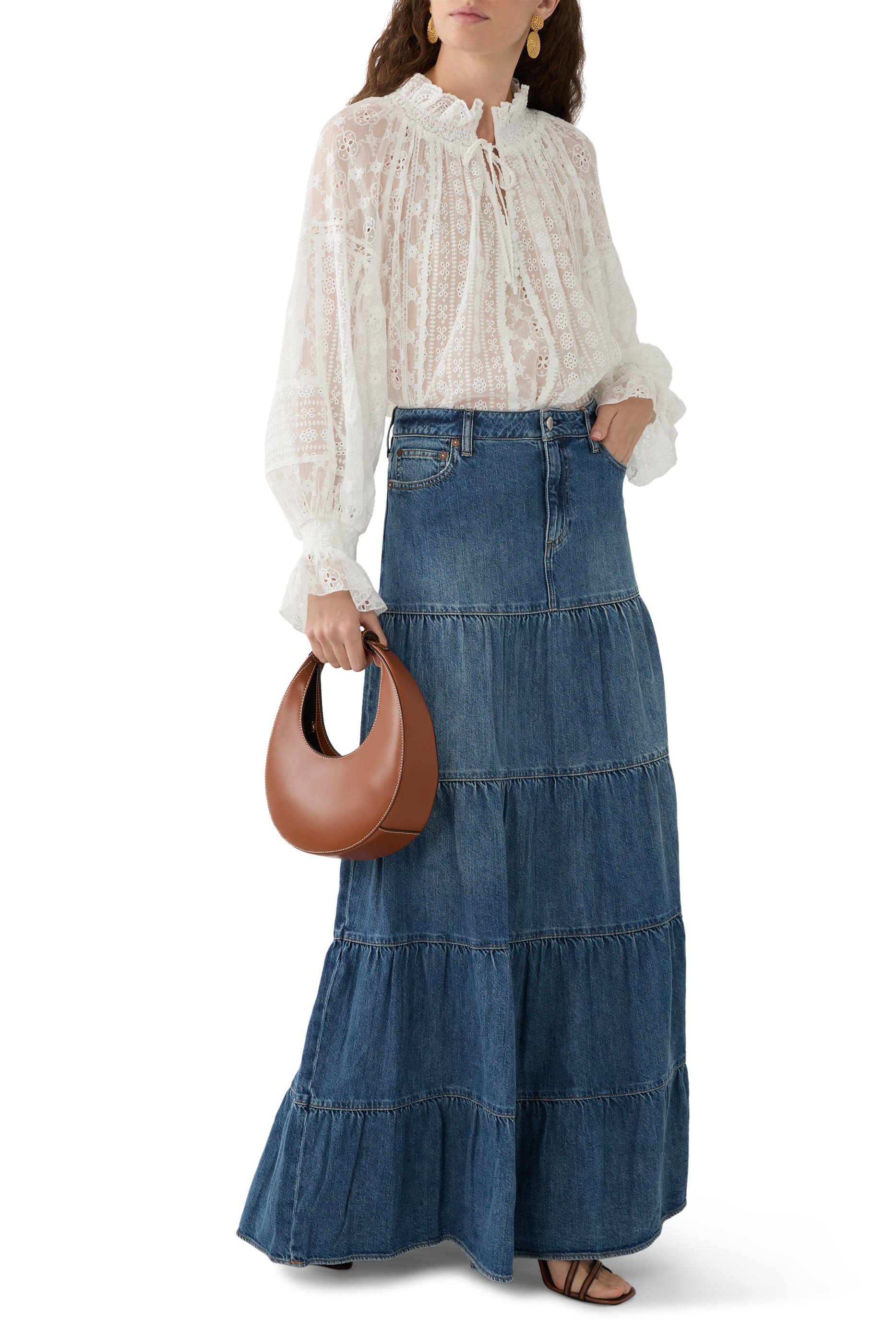 تنورة ميندي طويلة متعددة الطبقات