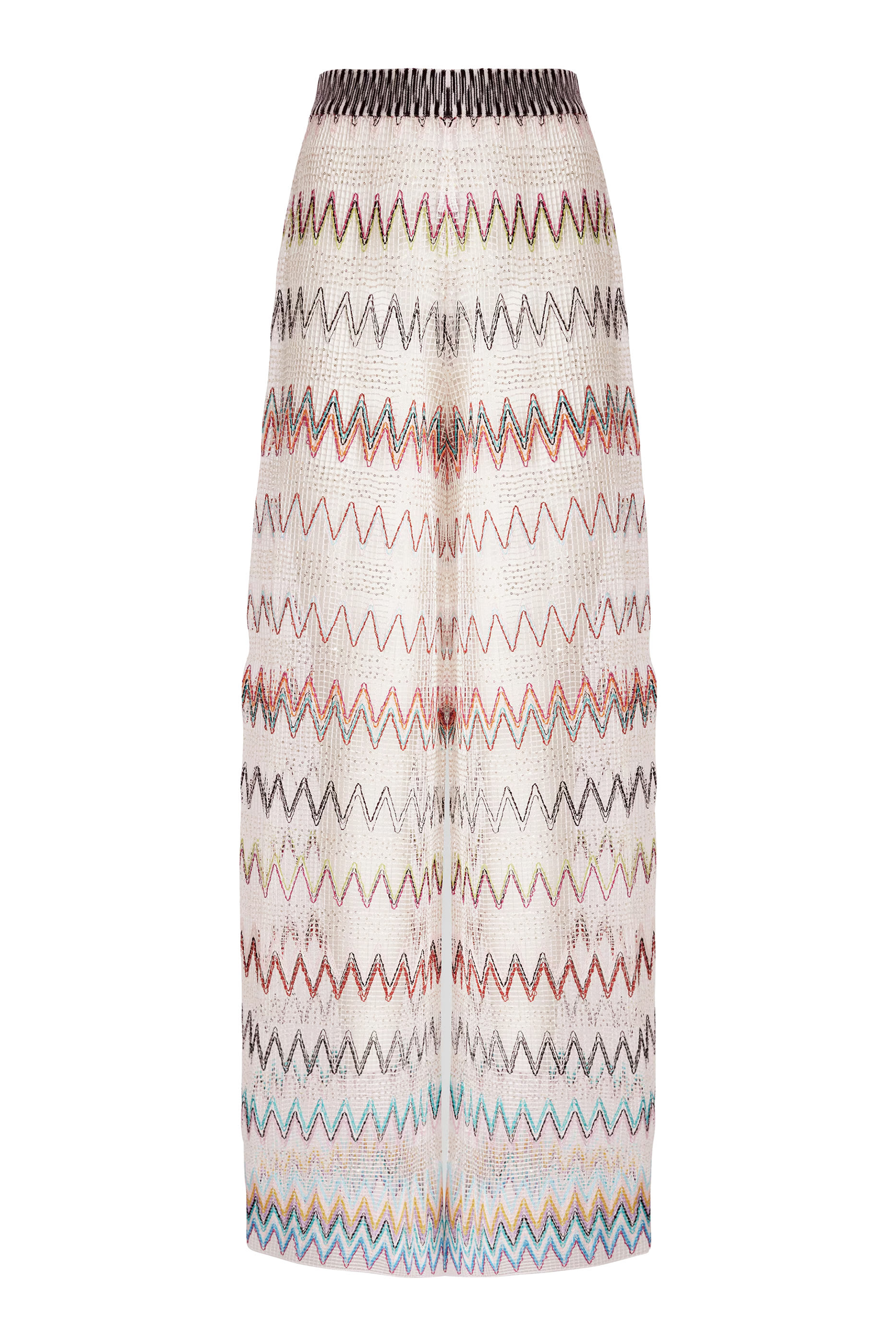 بنطال ماري منسوج بنمط شيفرون بقصة ساق واسعة مزين بترتر