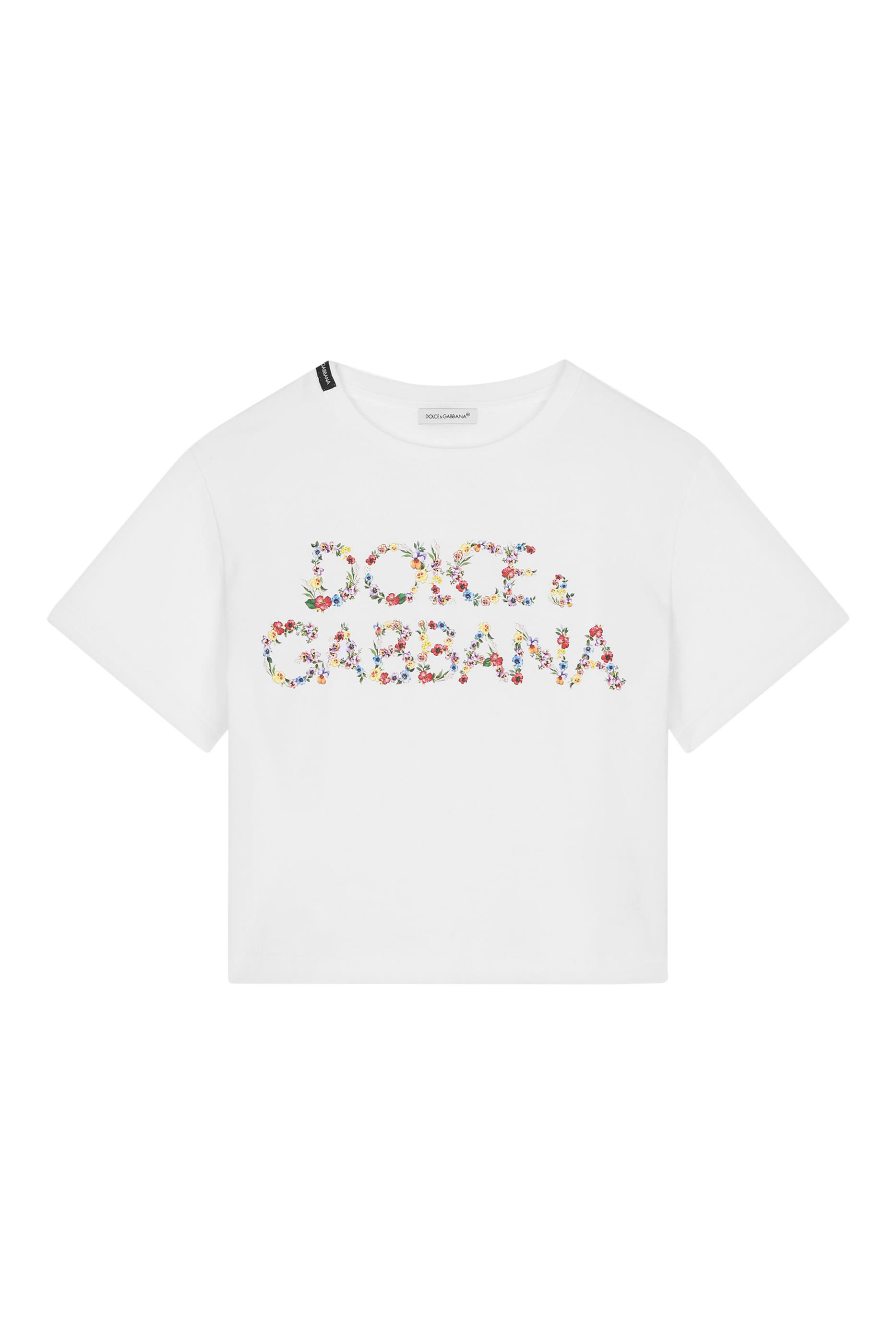 تيشيرت بشعار الماركة مزين بالزهور للأطفال