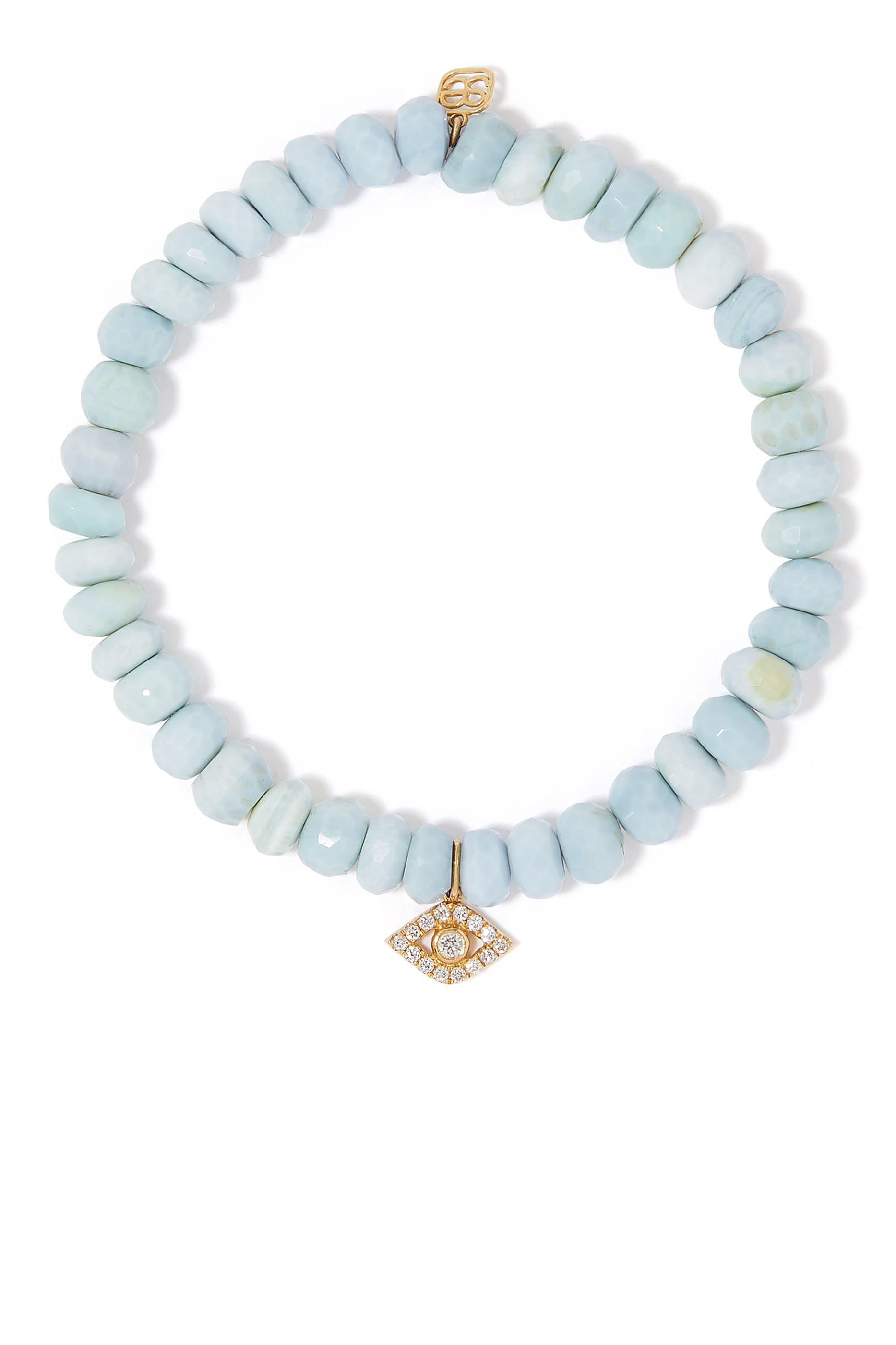 سوار مزين بخرز أوبال أفريقي وحلية عين الحسد ذهب أصفر عيار 14