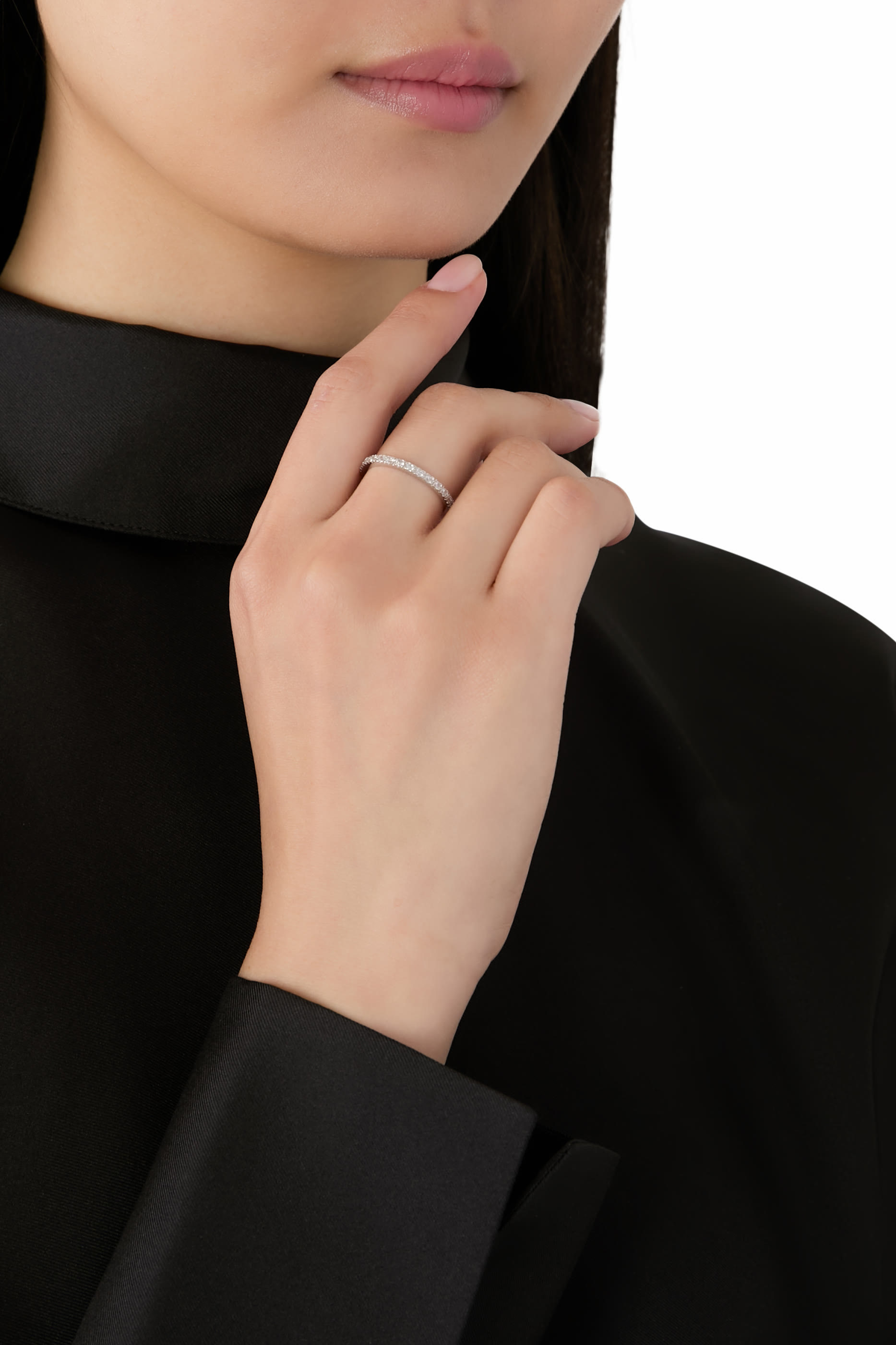 خاتم ايترنيتي دائري كلاسيكي مرصع بأحجار زركونيا مكعبة، نحاس مطلي بالروديوم