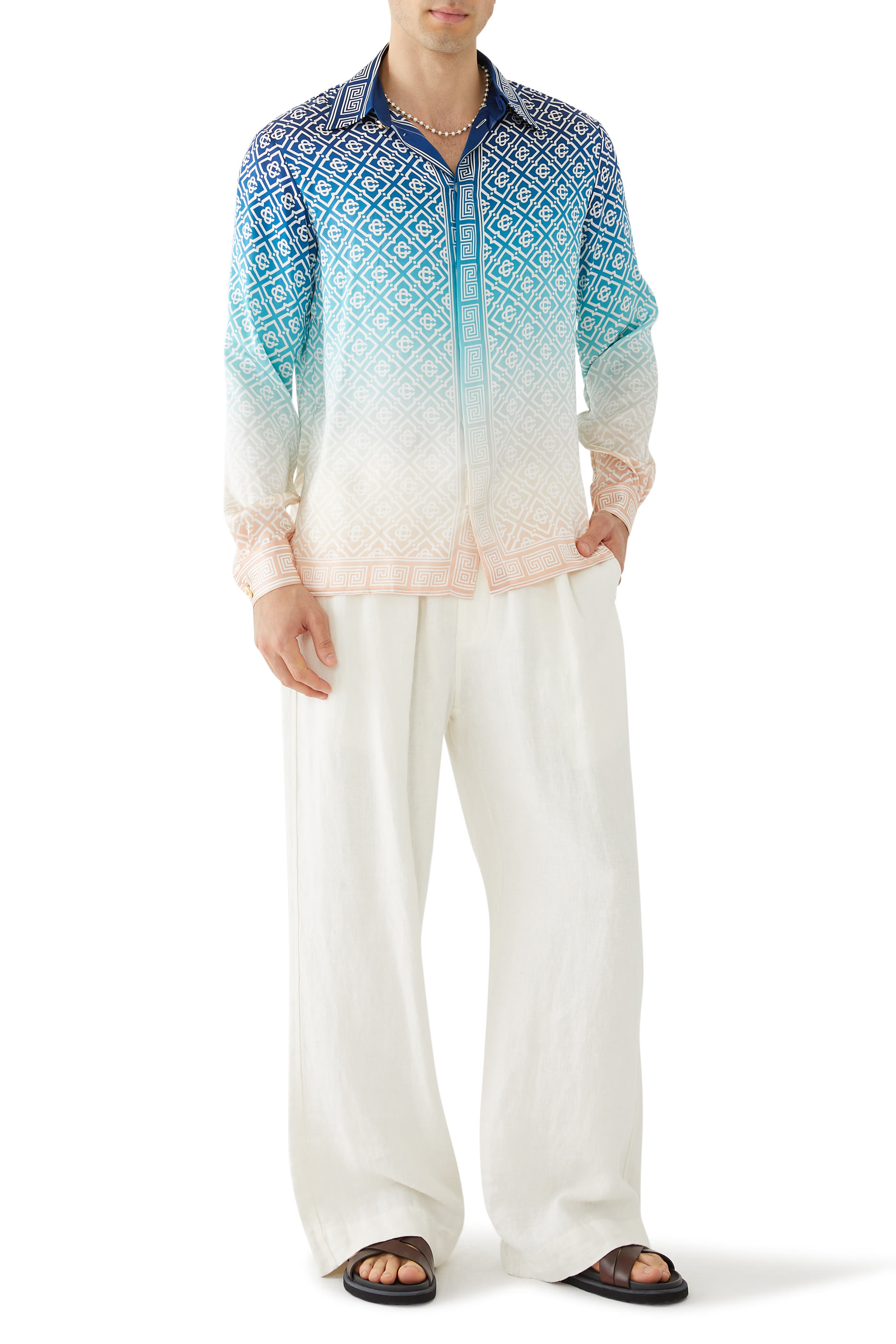 قميص حرير بلون متدرج ونقشة جاكار