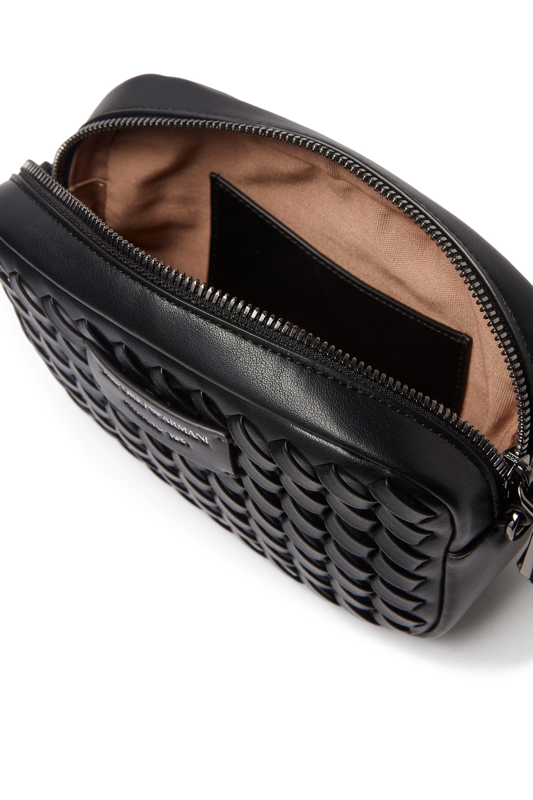 حقيبة كروس كاميرا جلد منسوج بحمالة سلسلة