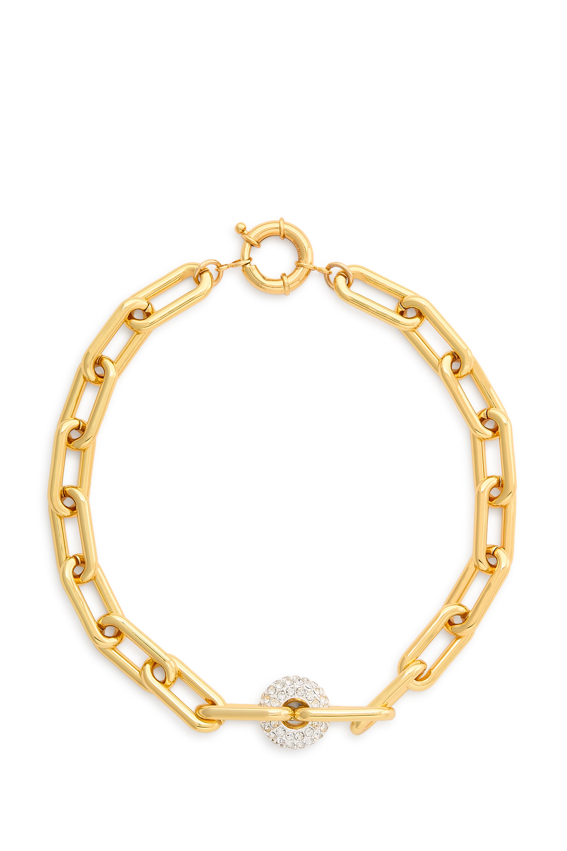 قلادة بسلسلة ذهبية ودلاية بتصميم كروي مرصعة بالكريستال، طلاء بذهب عيار 24