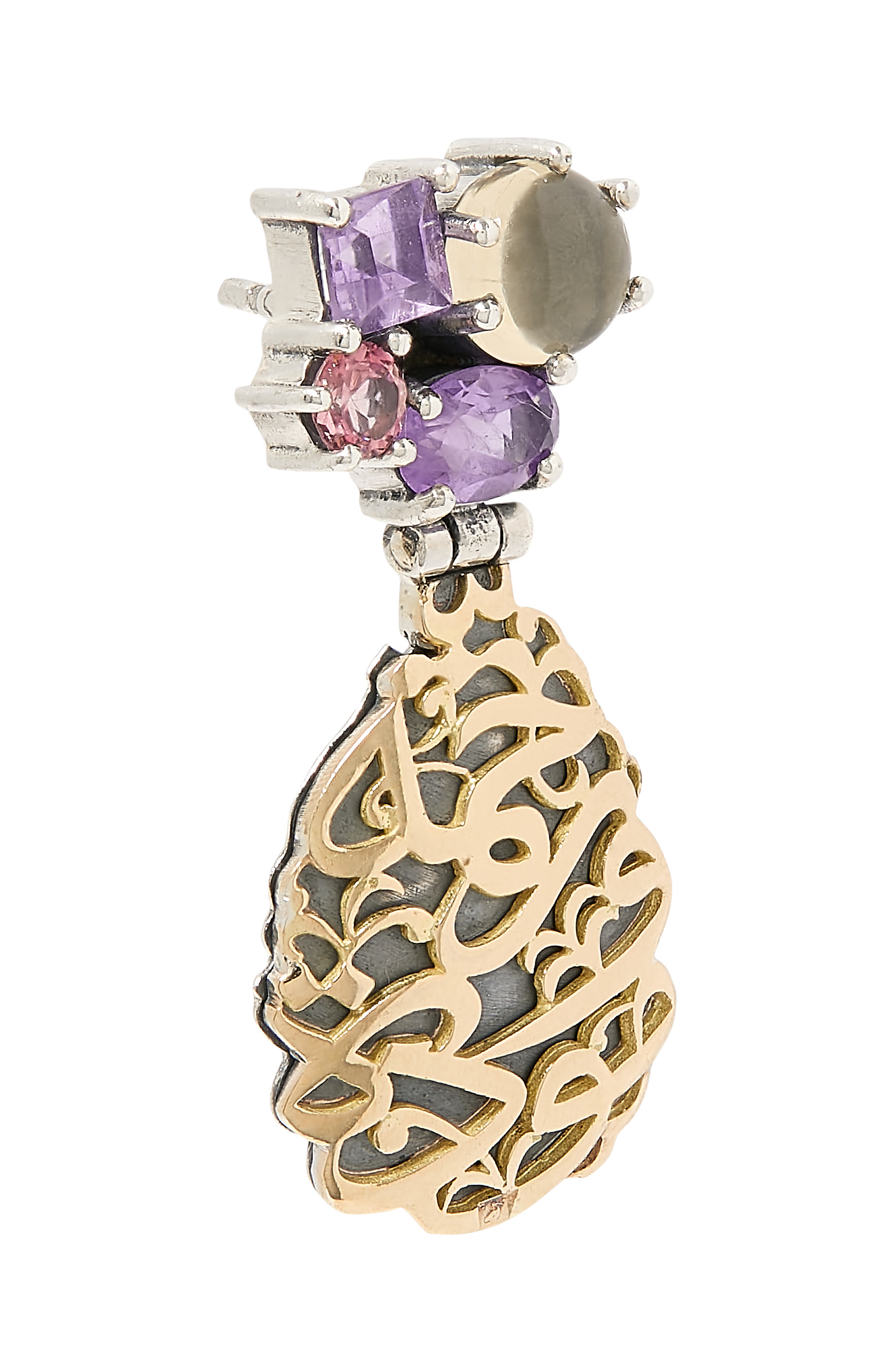 أقراط النور متدلية مزينة بالسترين والجمشت، ذهب أصفر عيار 18 وفضة إسترلينية