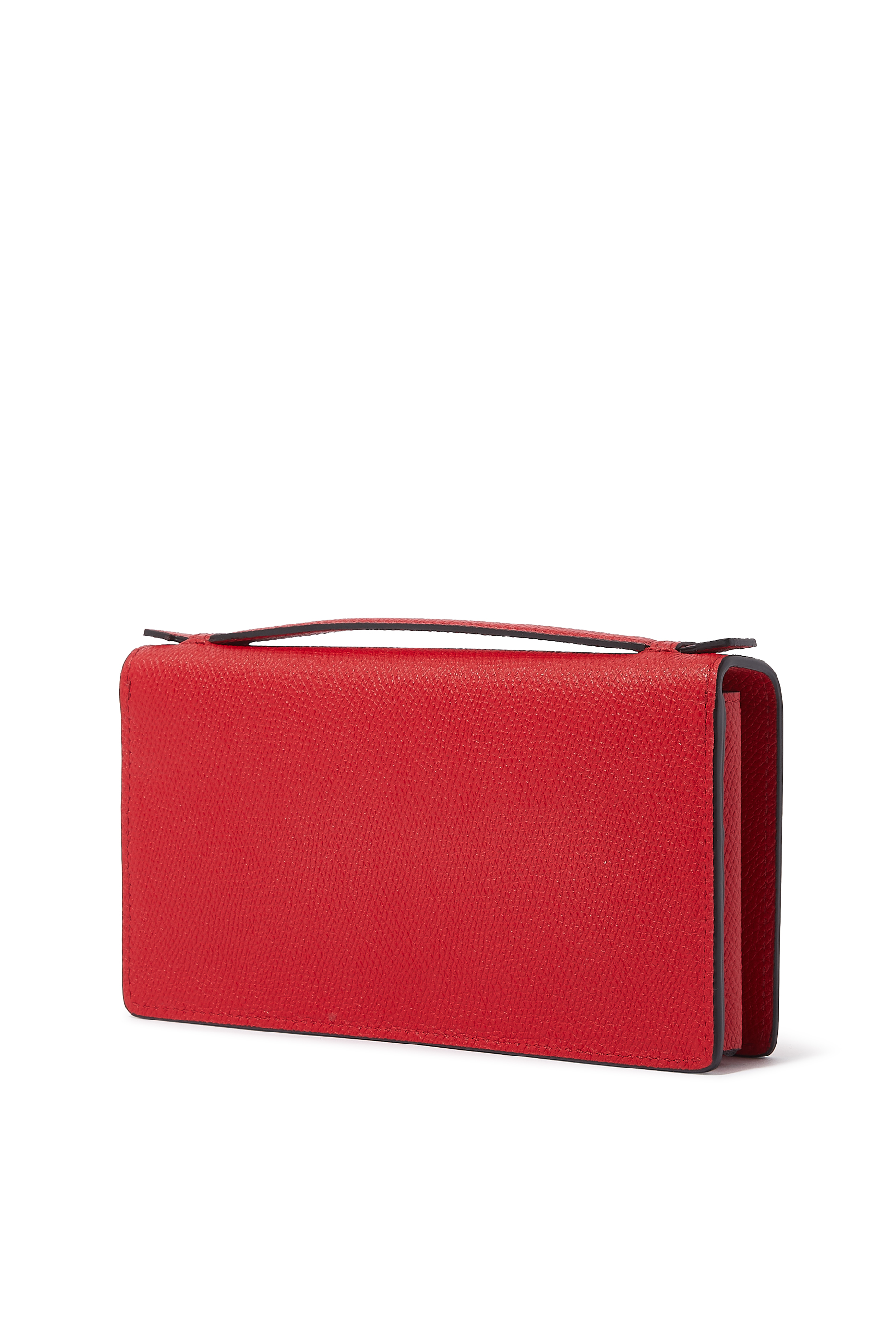 محفظة فالنتينو غارافاني جلد عجل بارز بسلسلة وشعار حرف V 