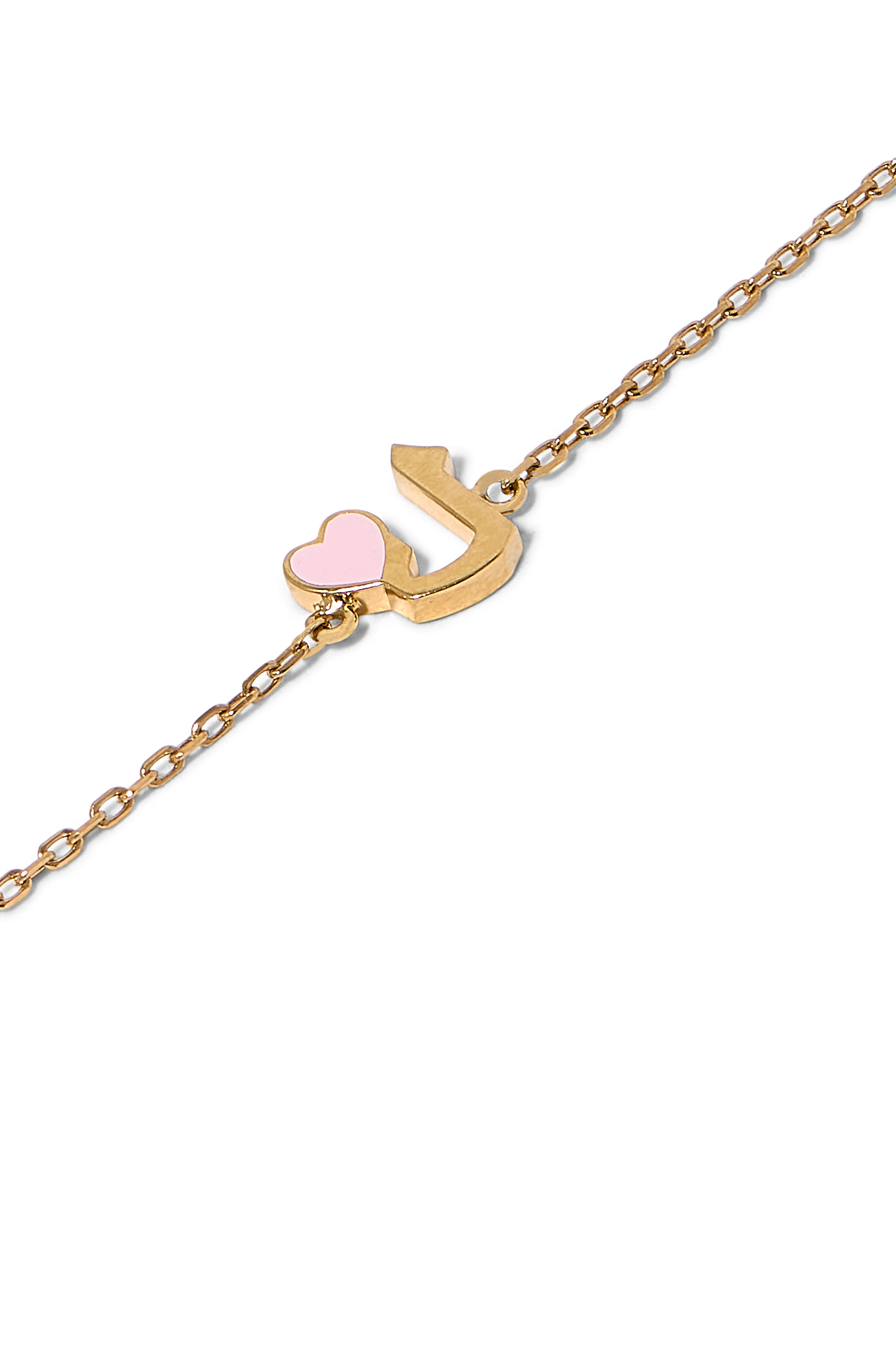 Kids Tiny Bling Pastel Heart Charm Letter 'Lam' Bracelet, 18K Yellow Gold & Enamel 
