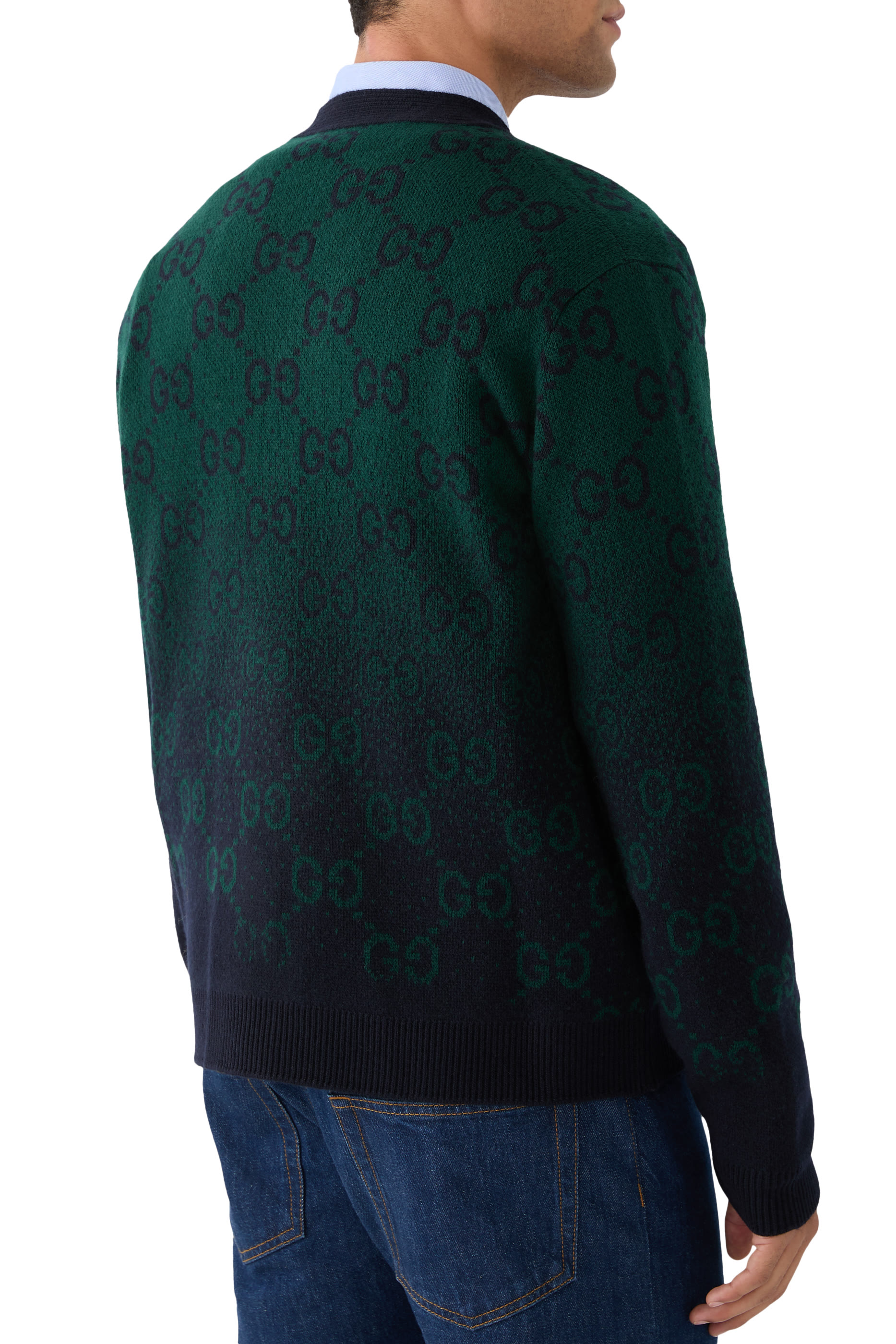 كارديجان بلون متدرج ونقشة حرفي شعار الماركة صوف جاكار