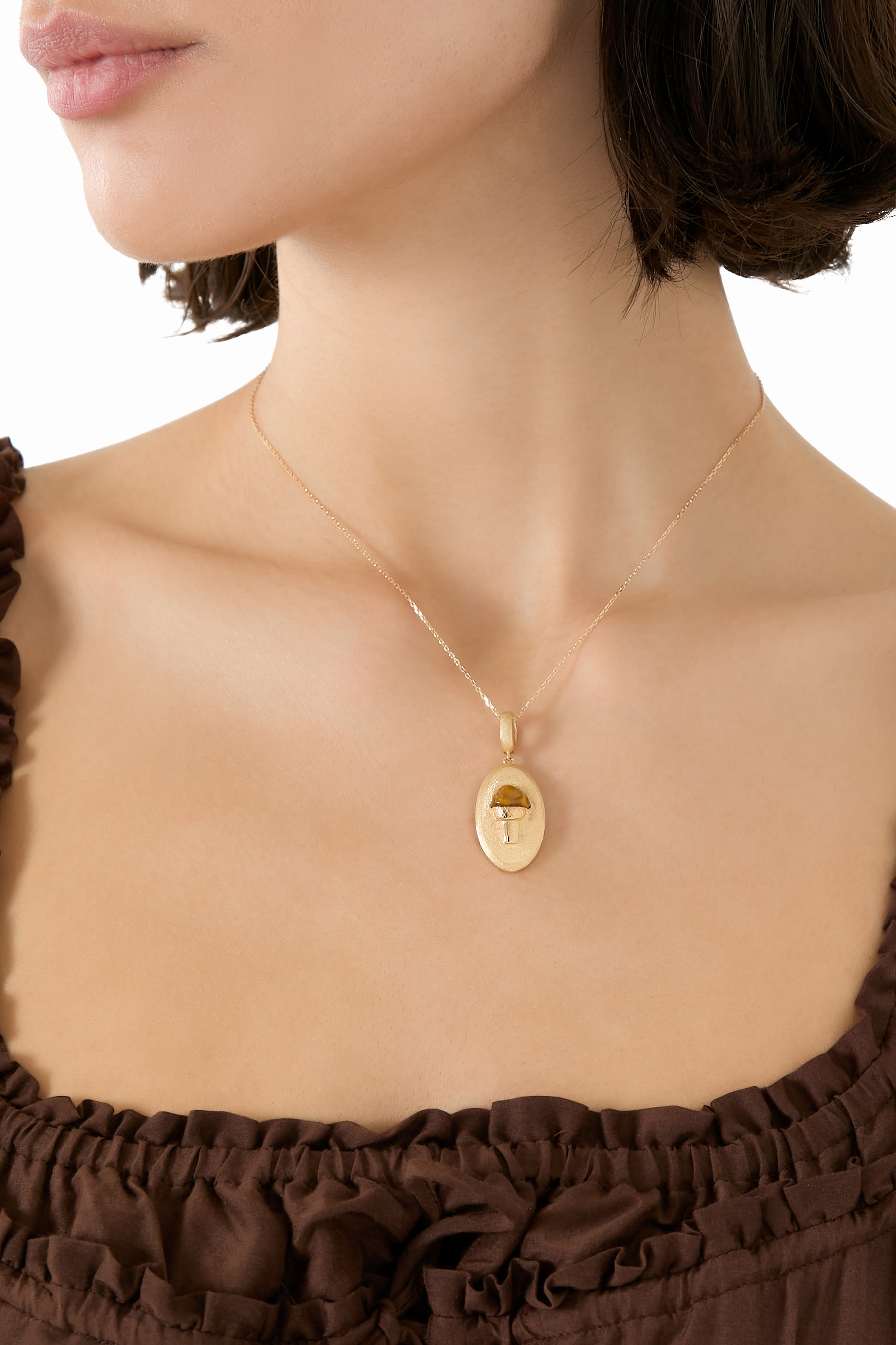 حلية ساندز بتصميم فطر، ذهب أصفر عيار 18 وحجر عين النمر