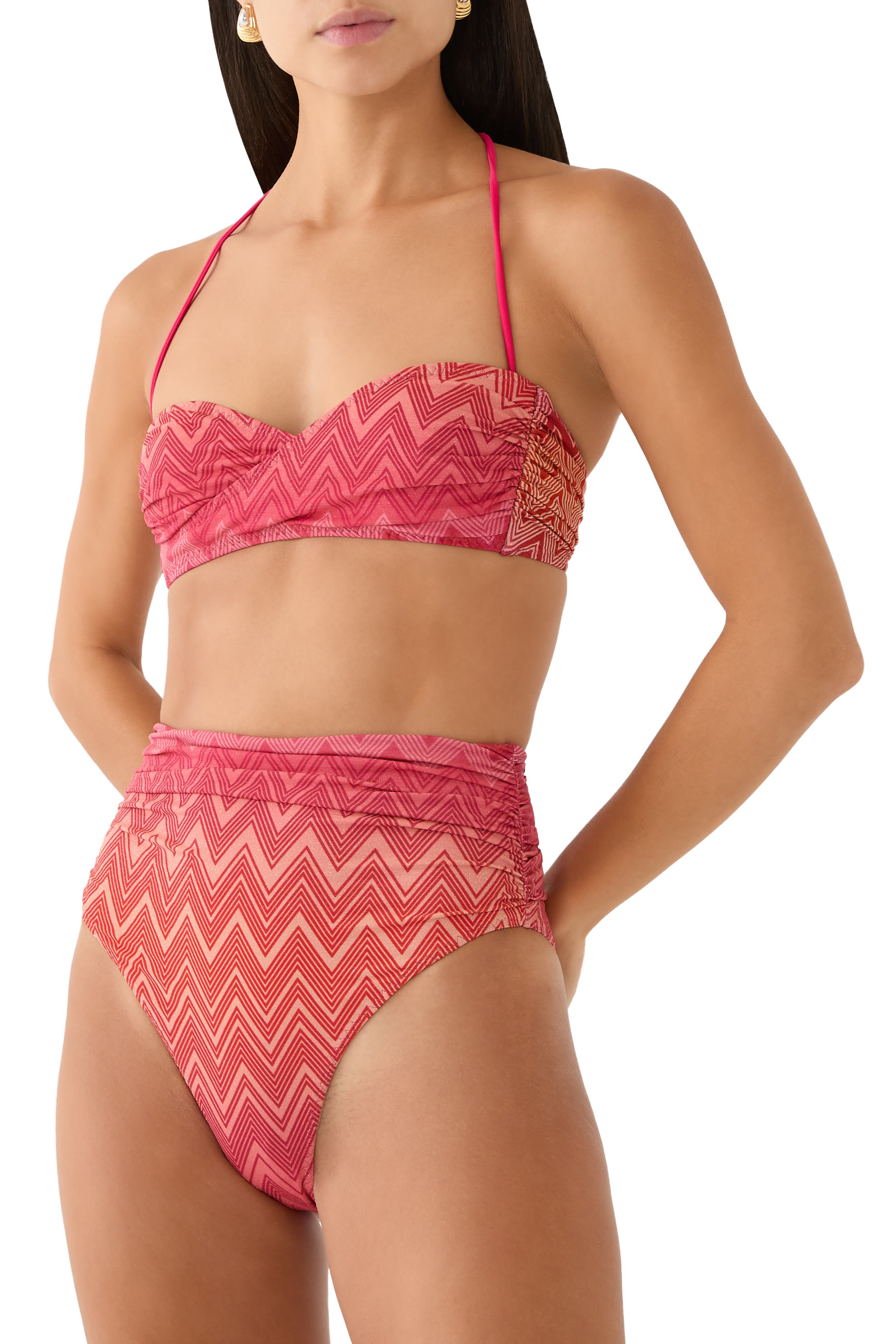 طقم بيكيني مار بتصميم باندو بأربطة بنقشة خطوط متعرجة ليكرا لوركس