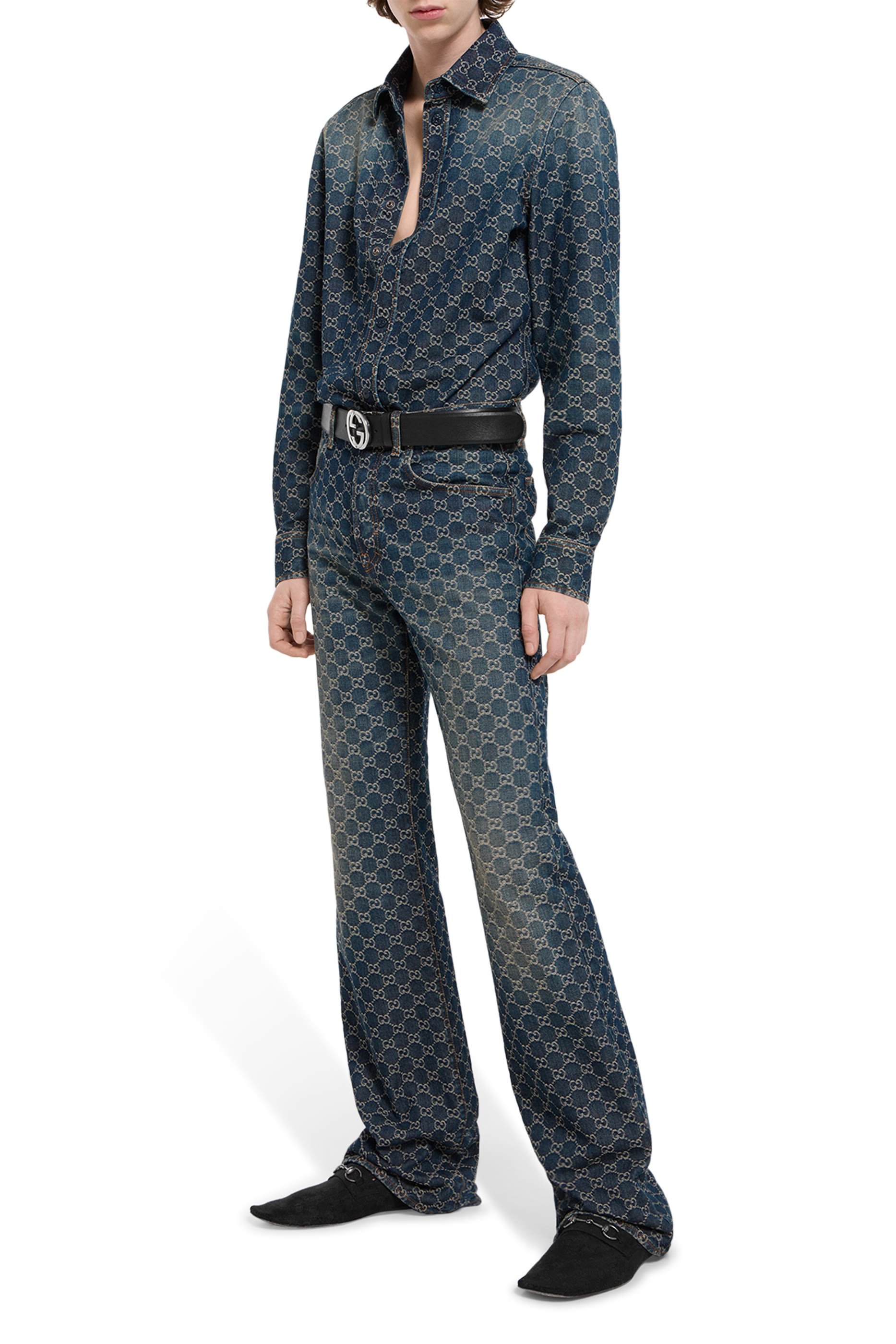 GG Cotton Denim Jacquard Shirt