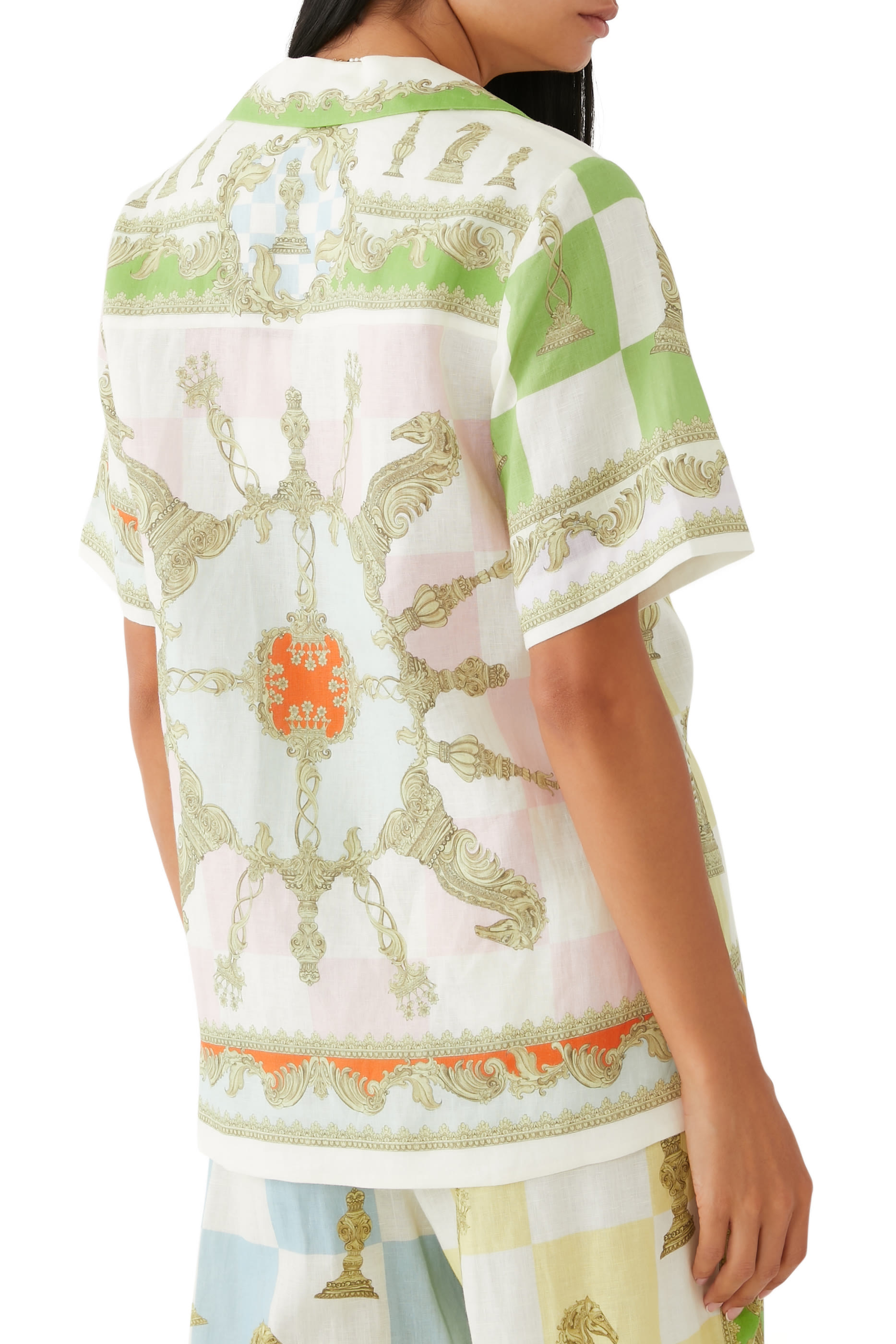 قميص بطبعات شيطرنج كتان