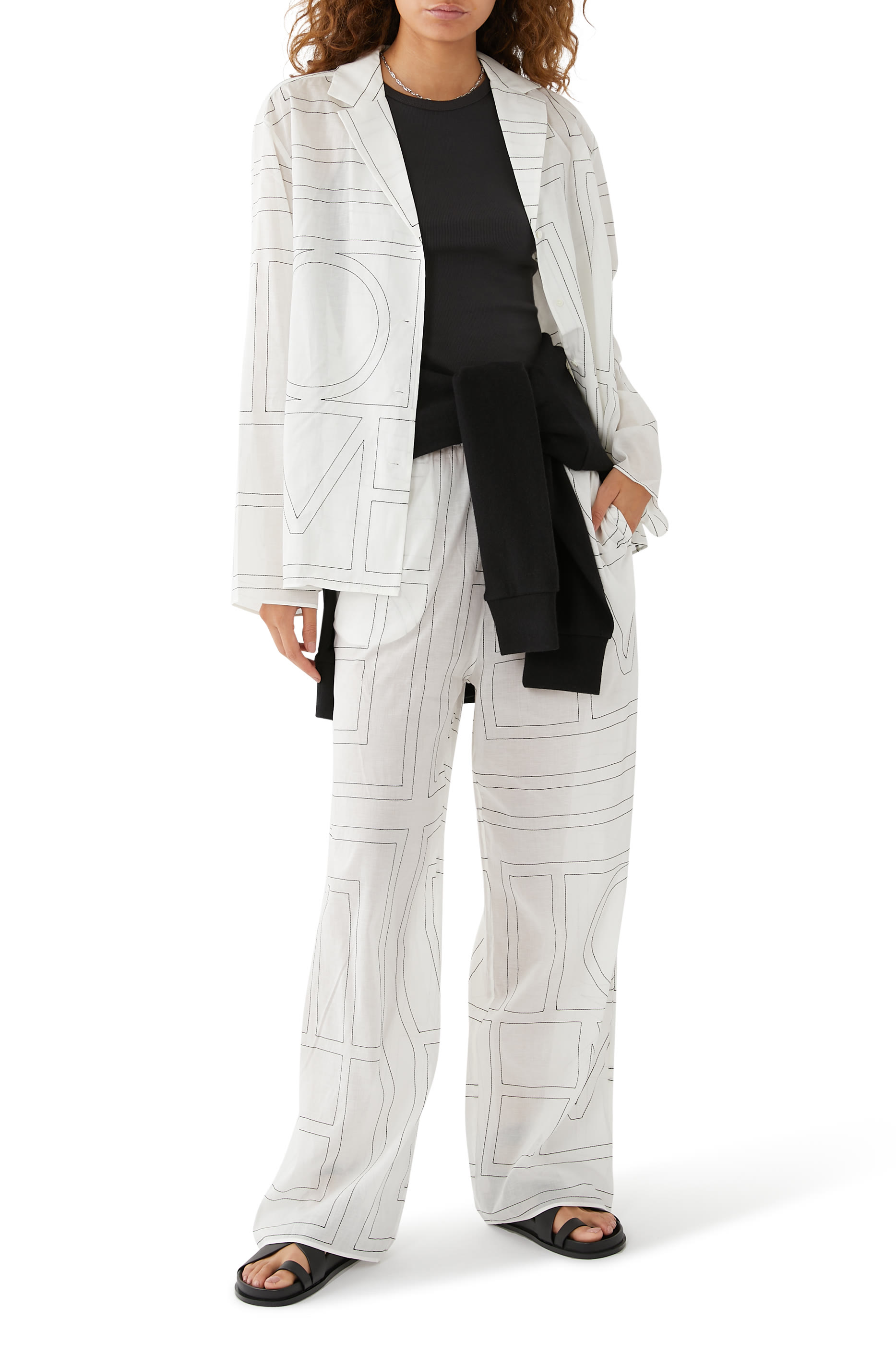 بنطال بيجامة قطن مزين بشعار الماركة